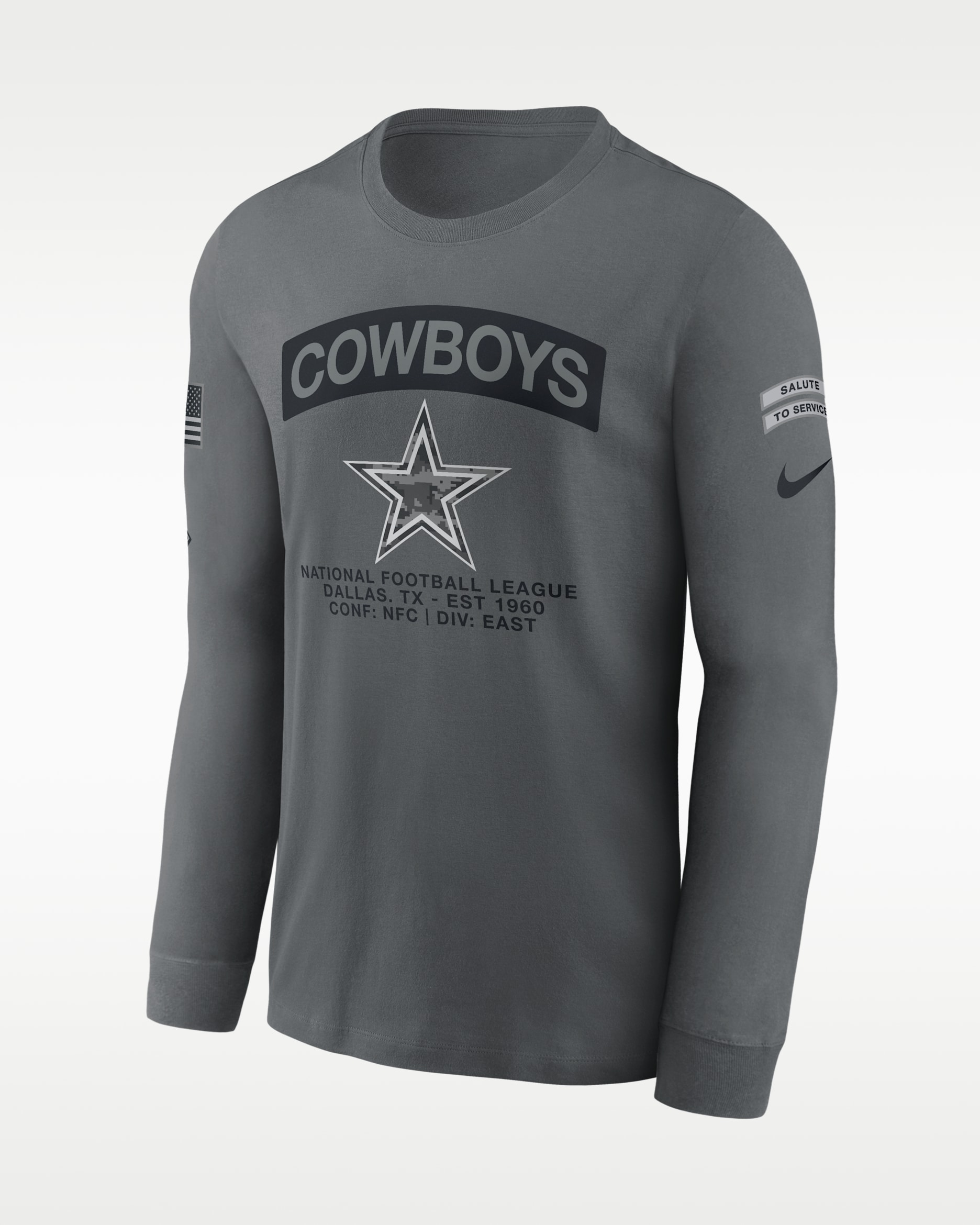 Dallas Cowboys Salute to Service Men's Nike NFL Long-Sleeve T-Shirt - Grey