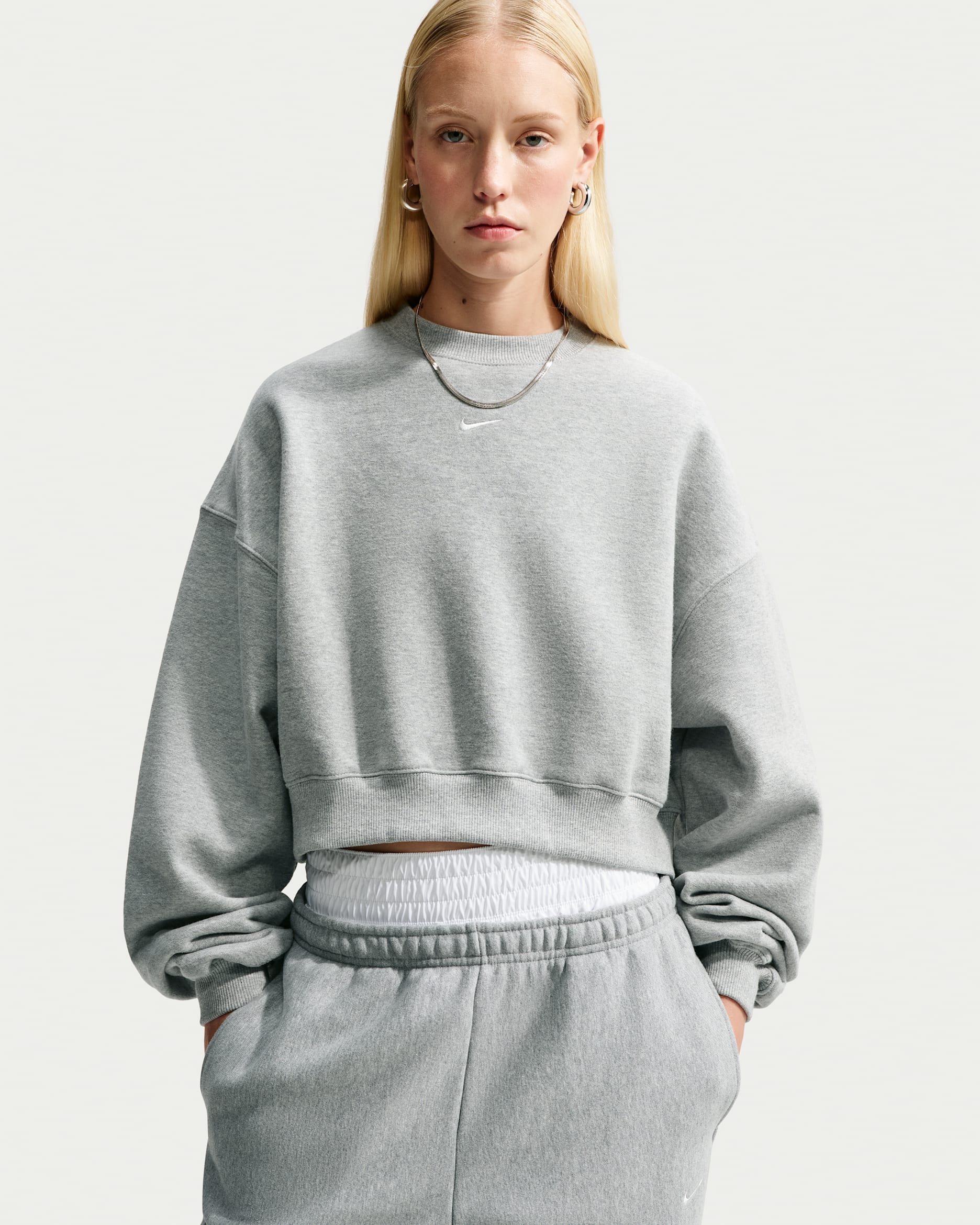 Nike Studio Fleece Medium Weight Women's Oversized Cropped Crew - Dark Grey Heather/Sail
