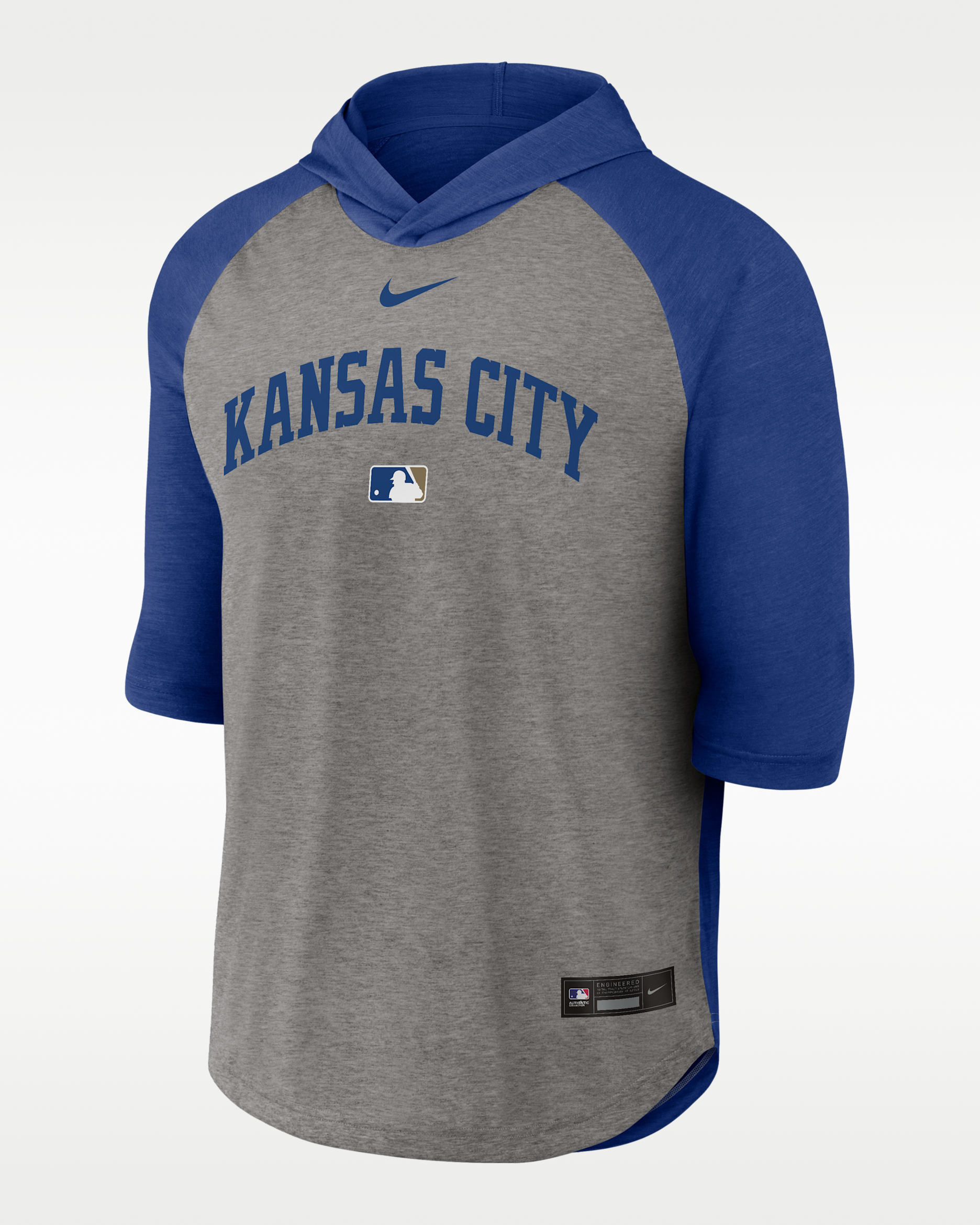 Kansas City Royals Authentic Collection Flux Men's Nike Dri-FIT MLB 3/4-Sleeve Hooded T-Shirt - Royal