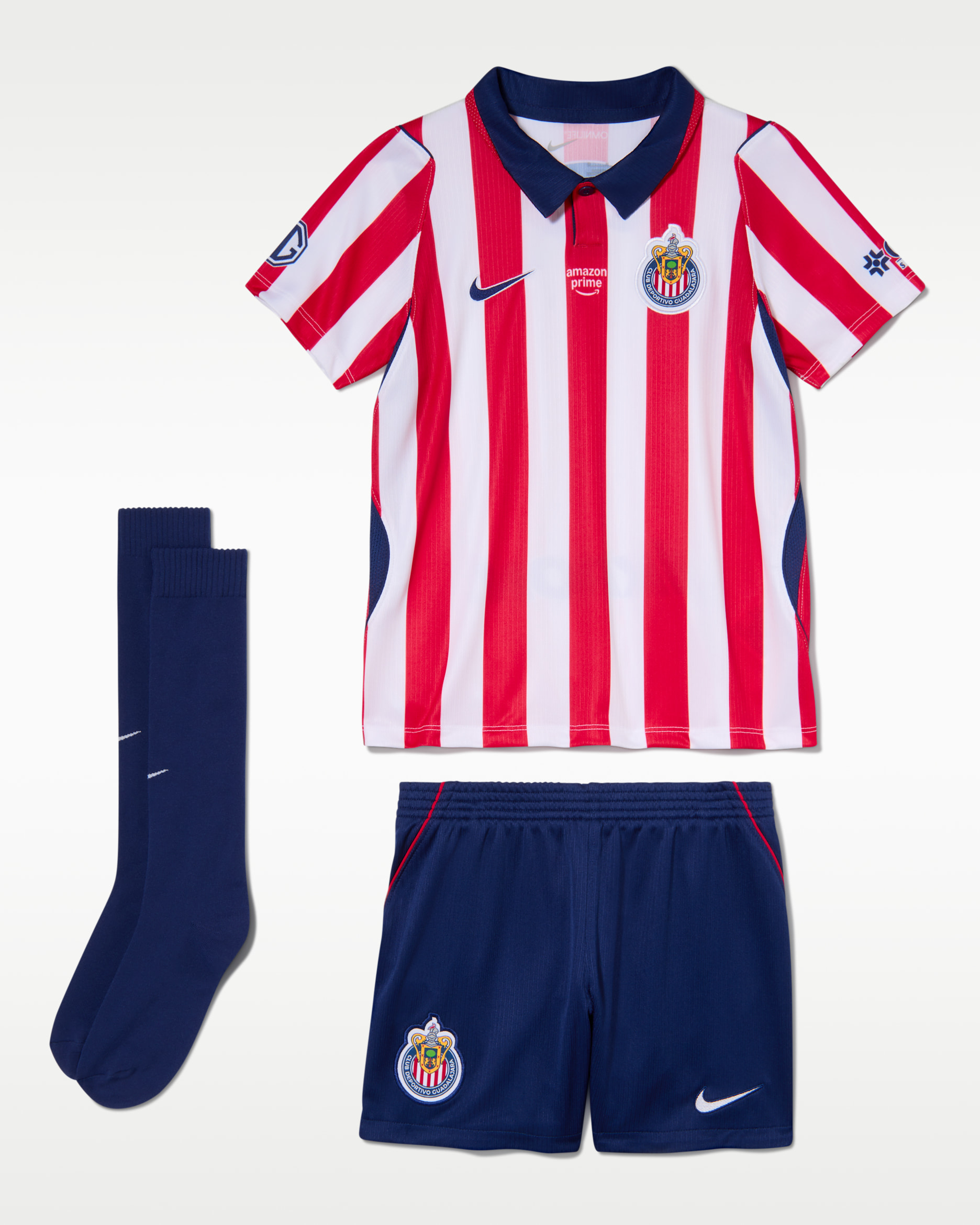 C.D. Guadalajara 2026/27 Stadium Home Little Kids' Nike Soccer Replica 3-Piece Kit - Loyal Blue/Speed Red