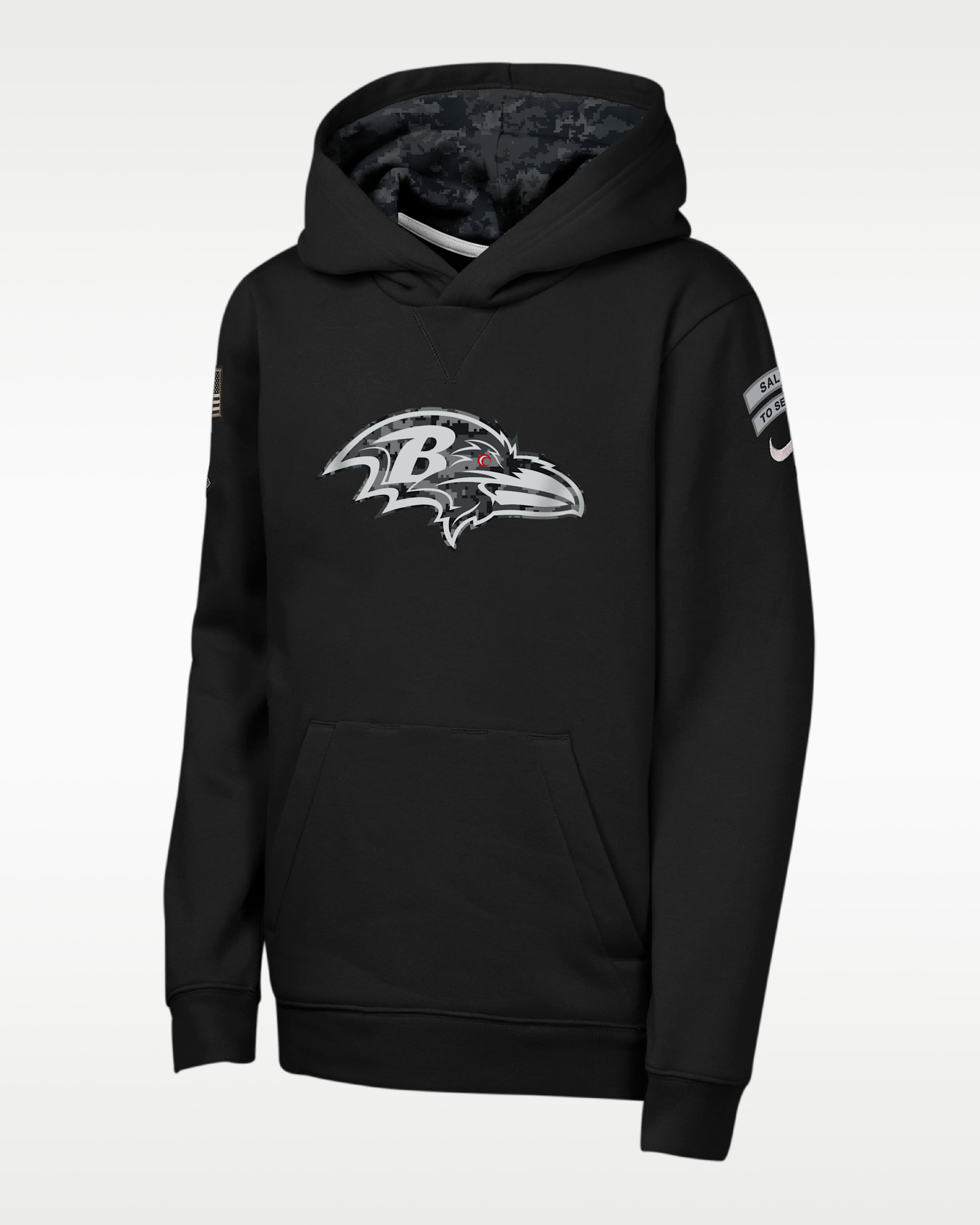 Sudadera con gorro sin cierre Nike de la NFL para niños talla grande Baltimore Ravens Salute to Service Sideline Club - Negro
