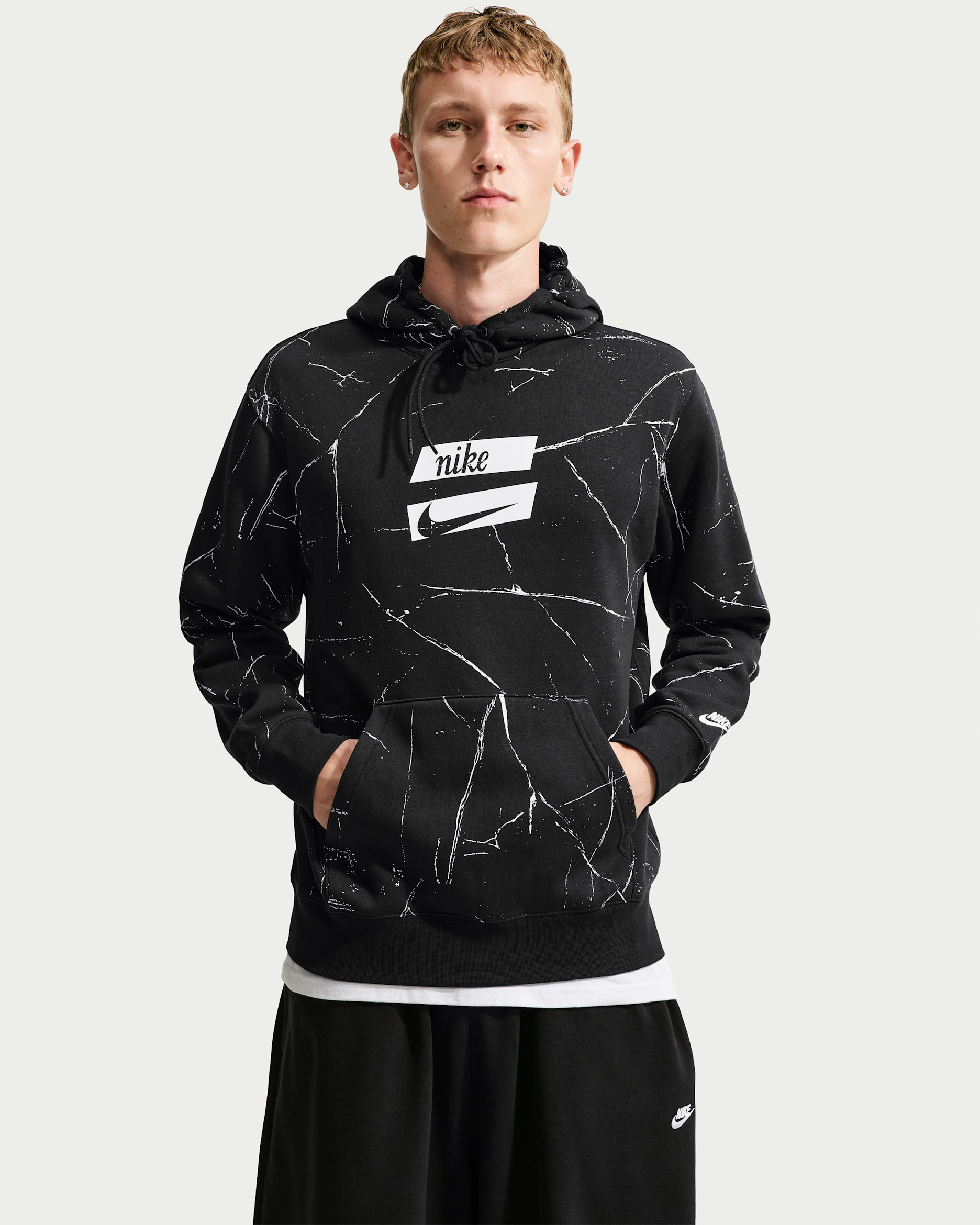 Sudadera con gorro sin cierre de tejido Fleece para hombre Nike Club - Negro/Negro/Vela
