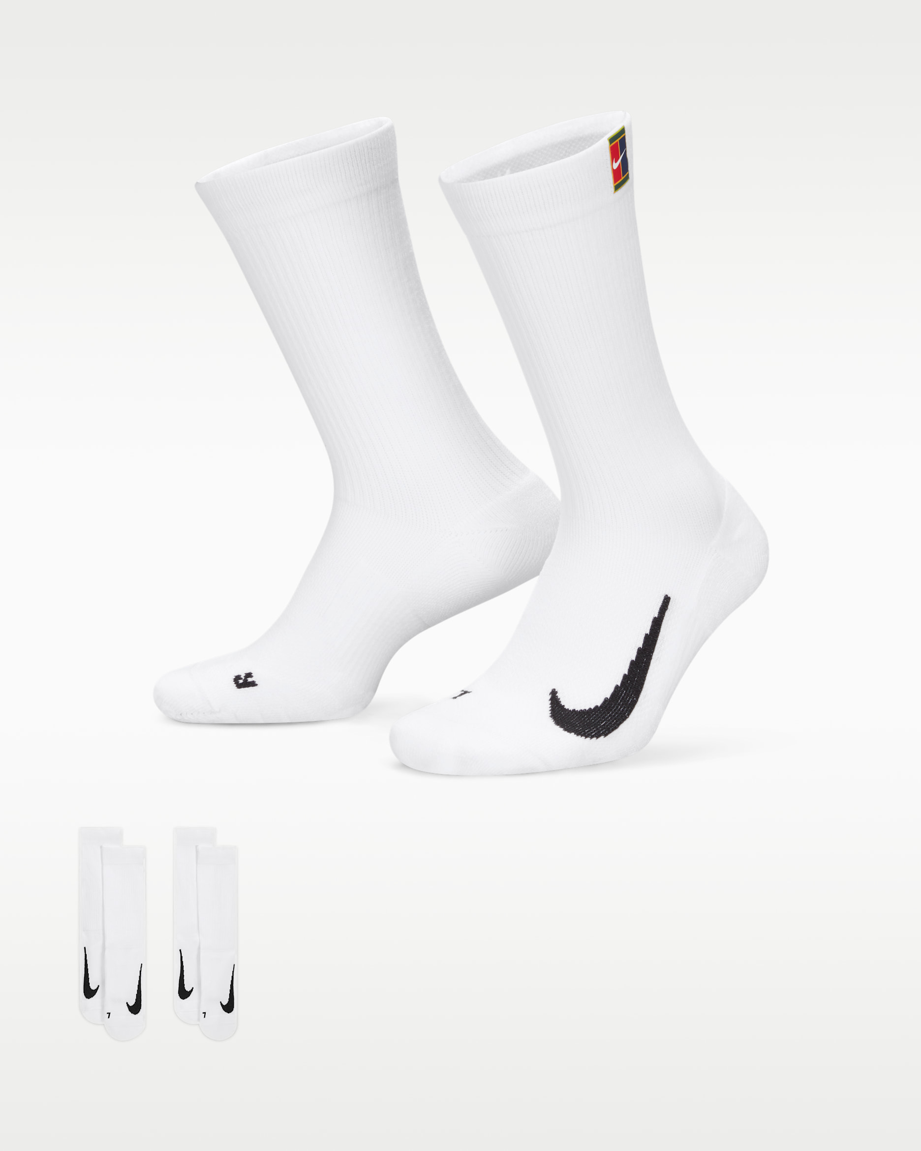NikeCourt Multiplier Cushioned Tennis Crew Socks (2 Pairs) - White/White
