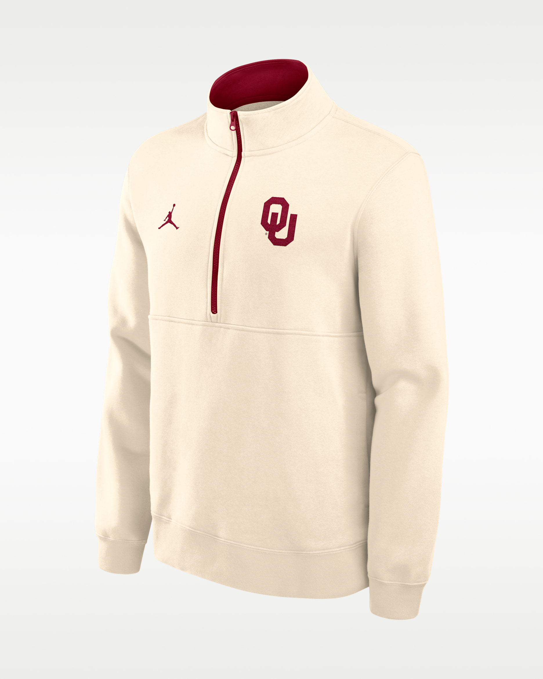Sudadera de cuello redondo universitaria marca Jordan de medio cierre para hombre Oklahoma Primetime Primary Logo - Natural/Carmesí team