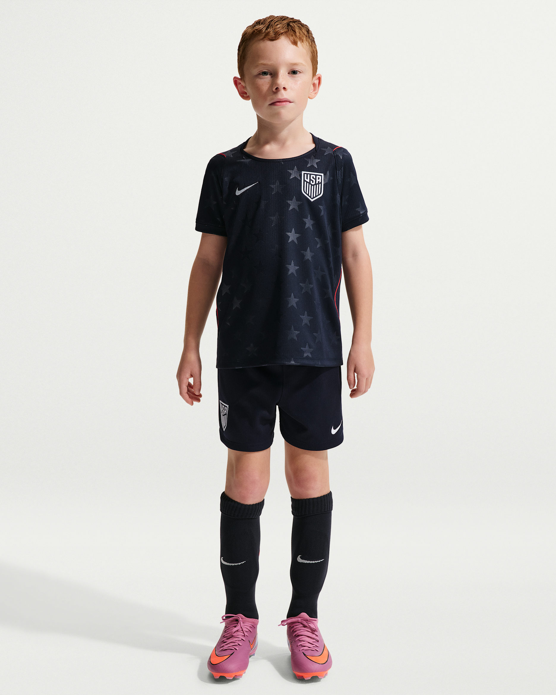 USMNT 2026 Stadium Away Little Kids' Nike Soccer Replica 3-Piece Kit - Dark Obsidian/University Red/Pure Platinum