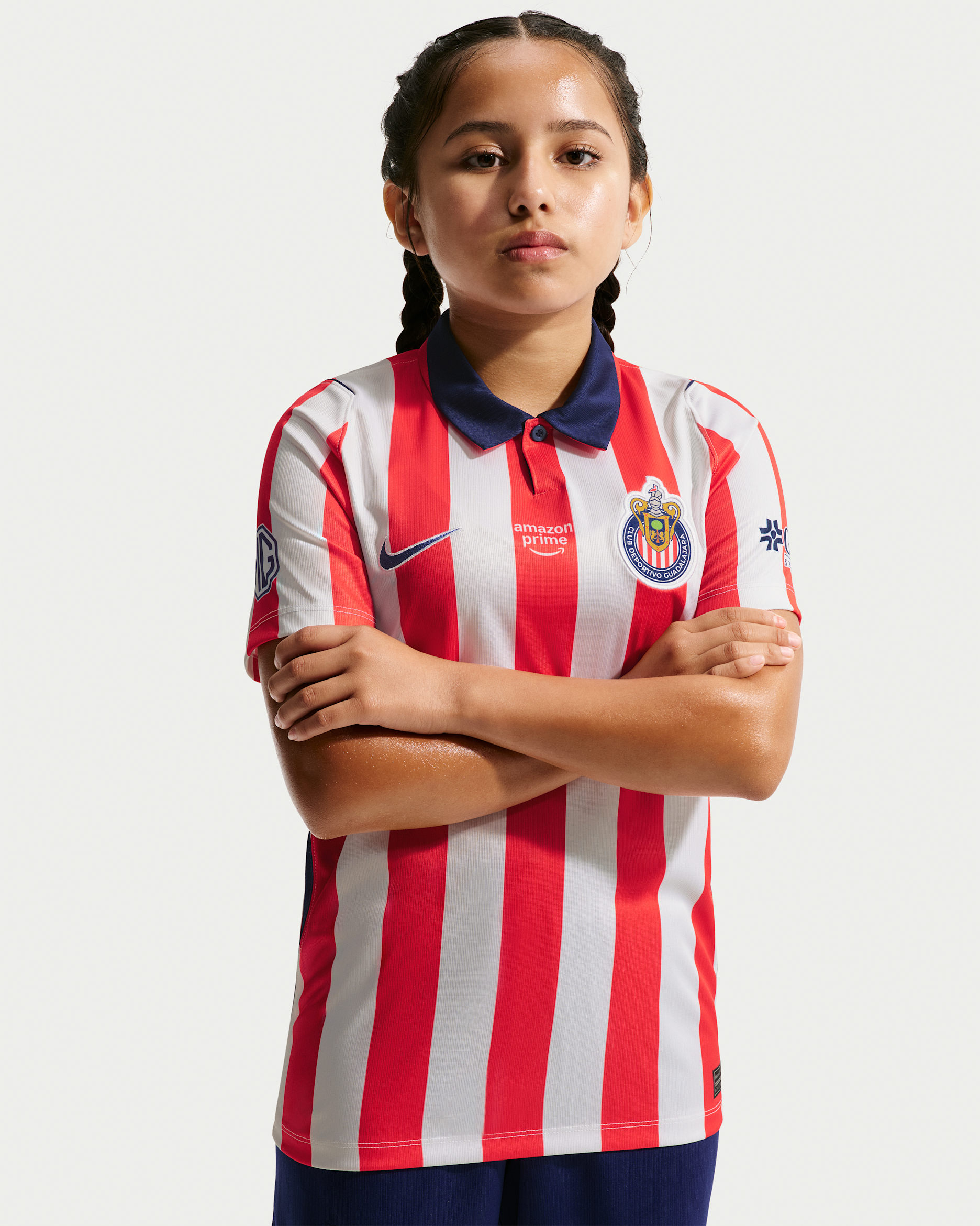 Jersey de futbol Nike Dri-FIT Replica del C.D. Guadalajara local 2026/27 Stadium para niños talla grande - Blanco/Rojo velocidad/Azul fiel