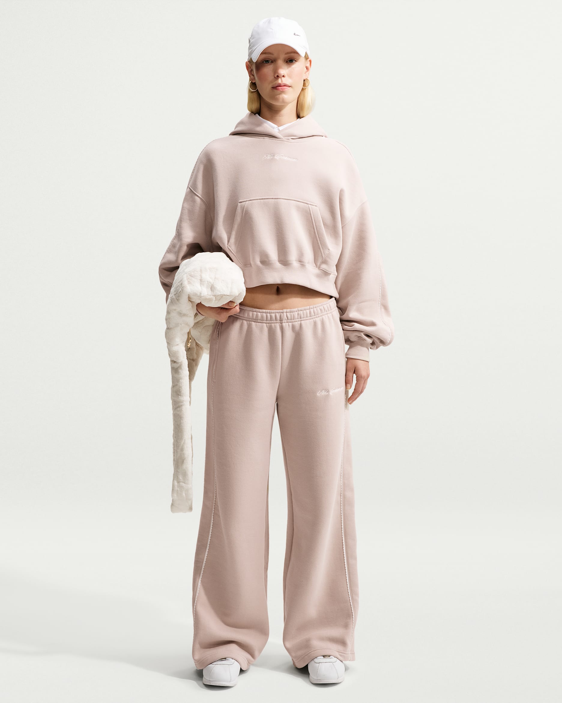 Pantalon taille mi-haute à jambes larges Nike Studio Fleece Medium Weight pour femme - Cream II/Sail/Cream II