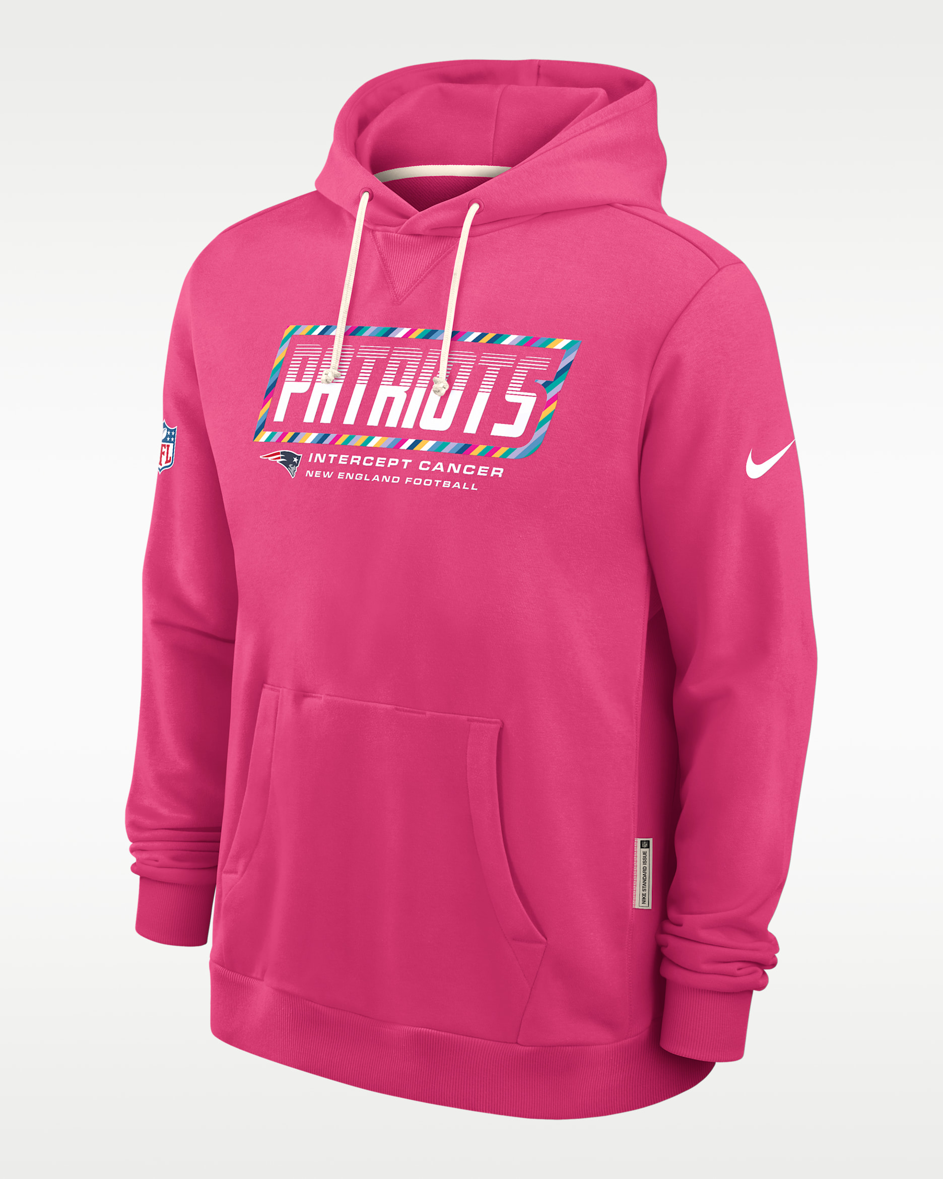 New England Patriots Crucial Catch Sideline Standard Issue Men's Nike Dri-FIT NFL Pullover Hoodie - Pink