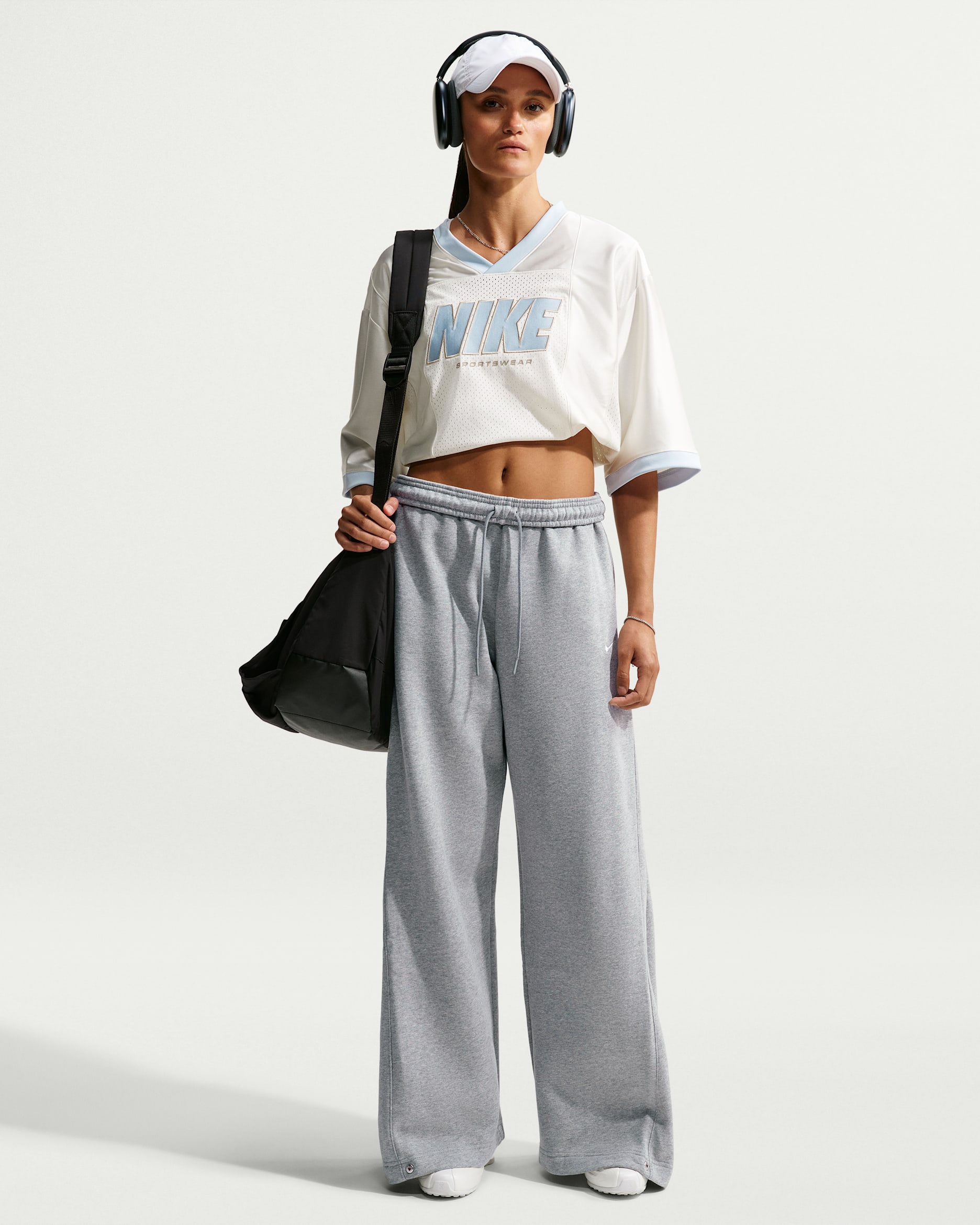 Nike Studio Fleece Medium Weight Women's Loose Pleated Press-Stud Trousers - Dark Grey Heather/Sail