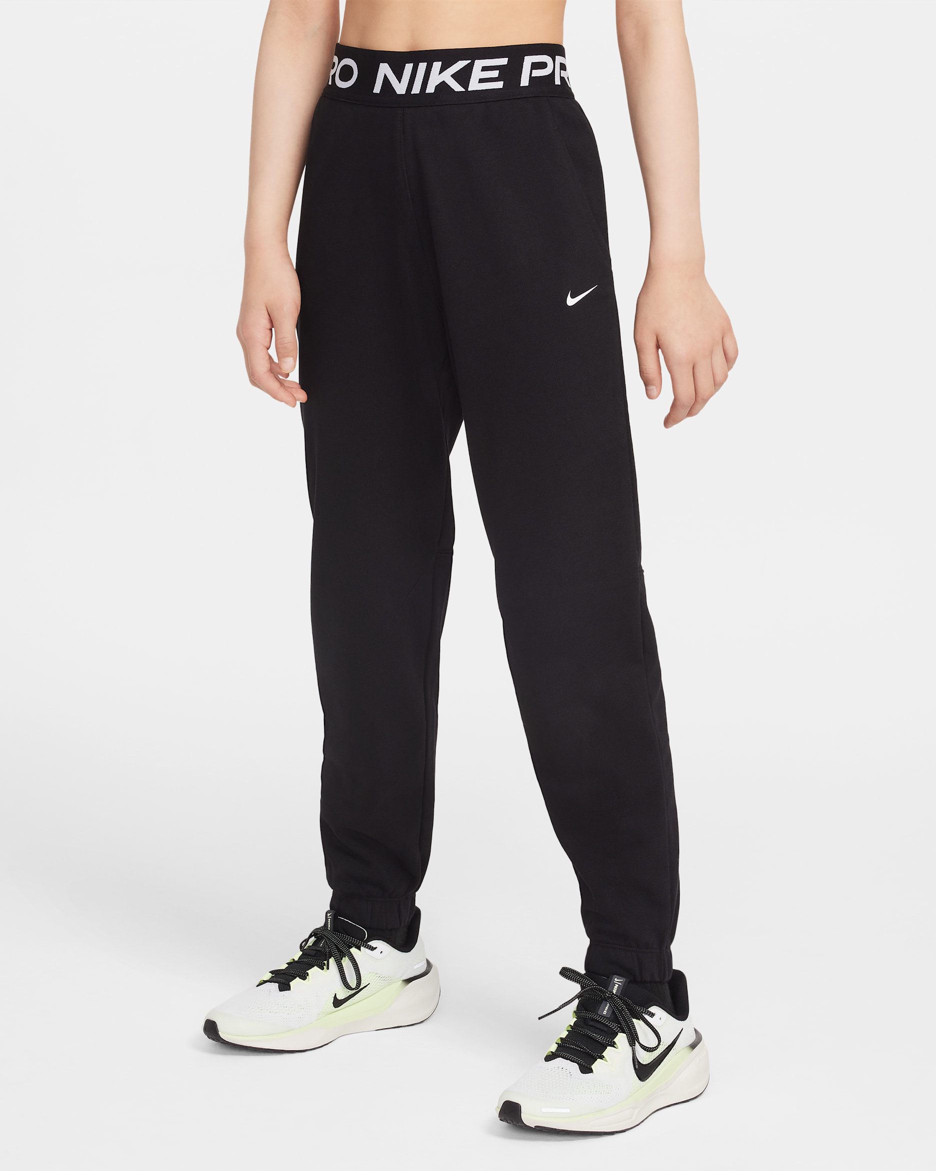 Joggers Dri-FIT para niña talla grande Nike Pro Fleece - Negro/Negro/Negro/Blanco