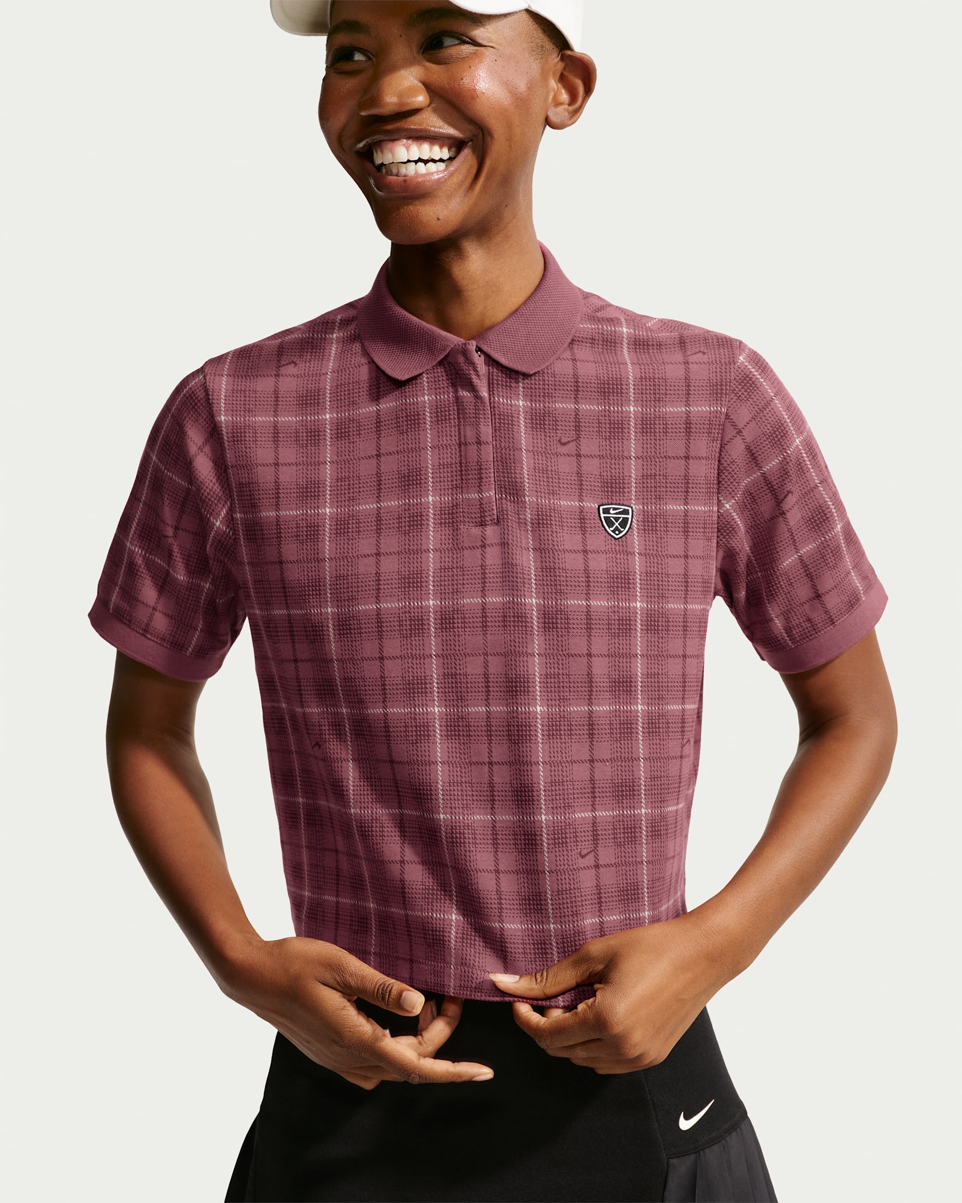 Nike Fairway Fresh Women's Dri-FIT Tartan Golf Polo - Pink Smoke/White