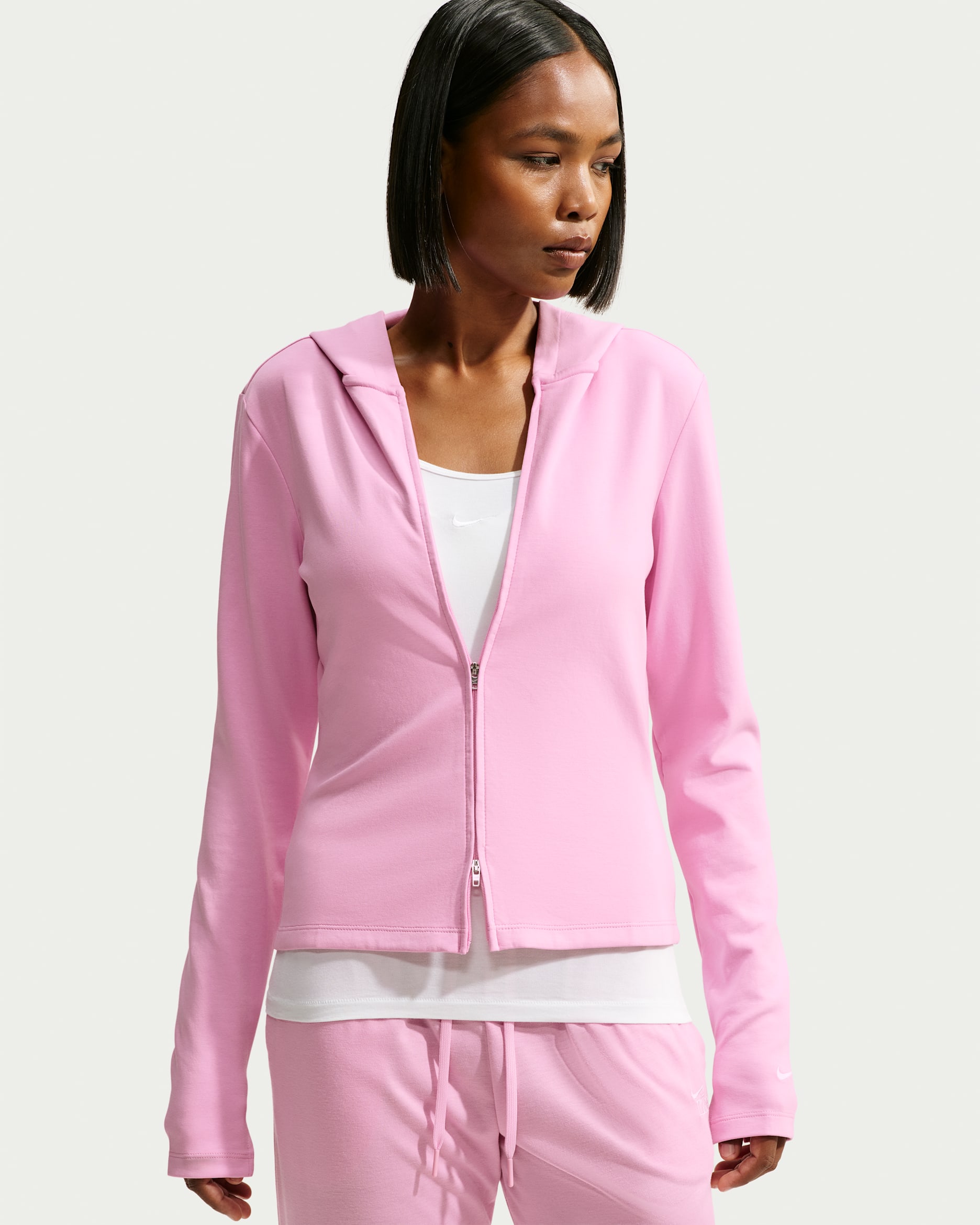 Nike Sportswear Chill Knit Women's Slim Long-Sleeve Full-Zip Top - Pink Rise/White