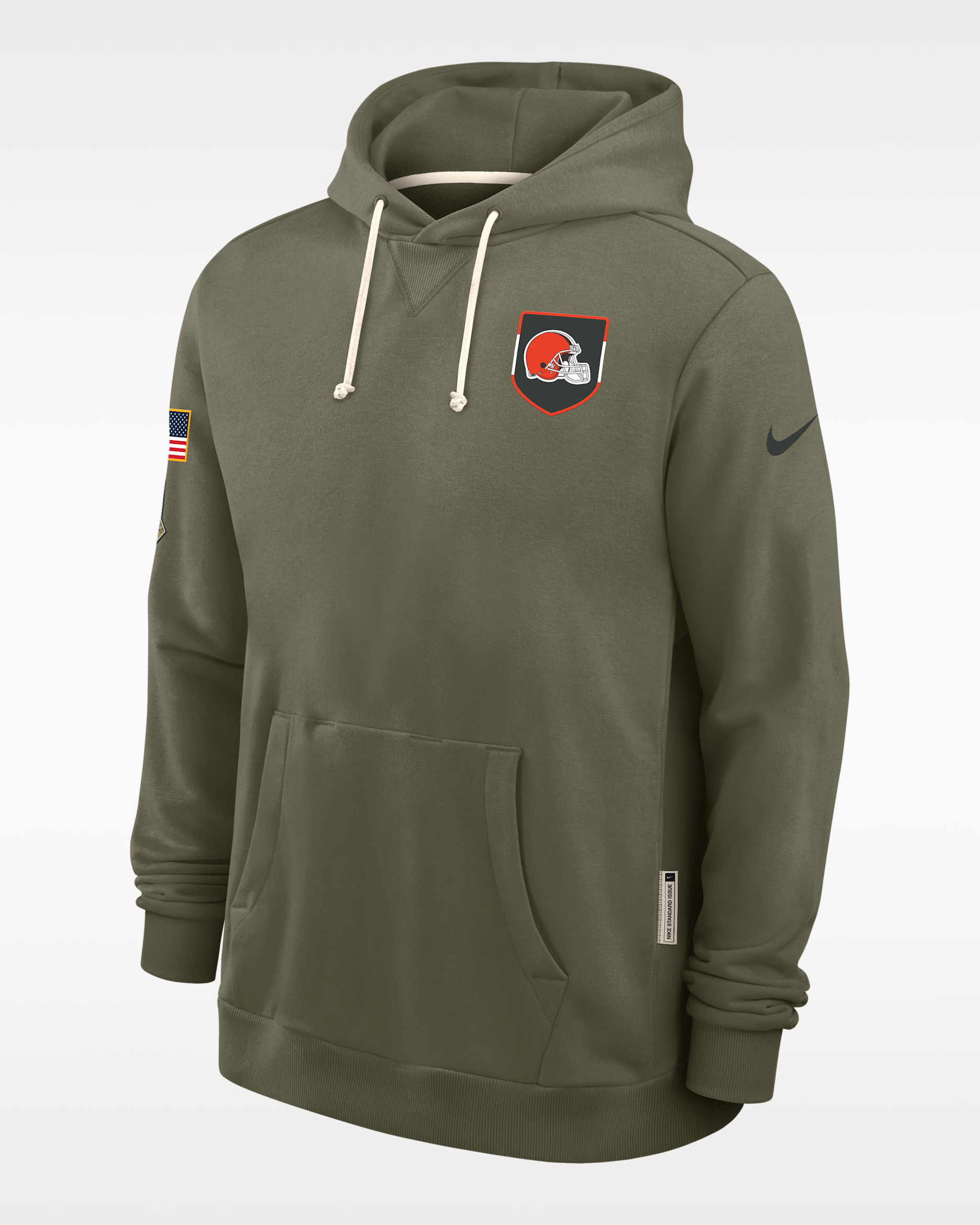 Sudadera con gorro sin cierre Nike Dri-FIT de la NFL para hombre Cleveland Browns Salute to Service Sideline Dominant Force - Oliva