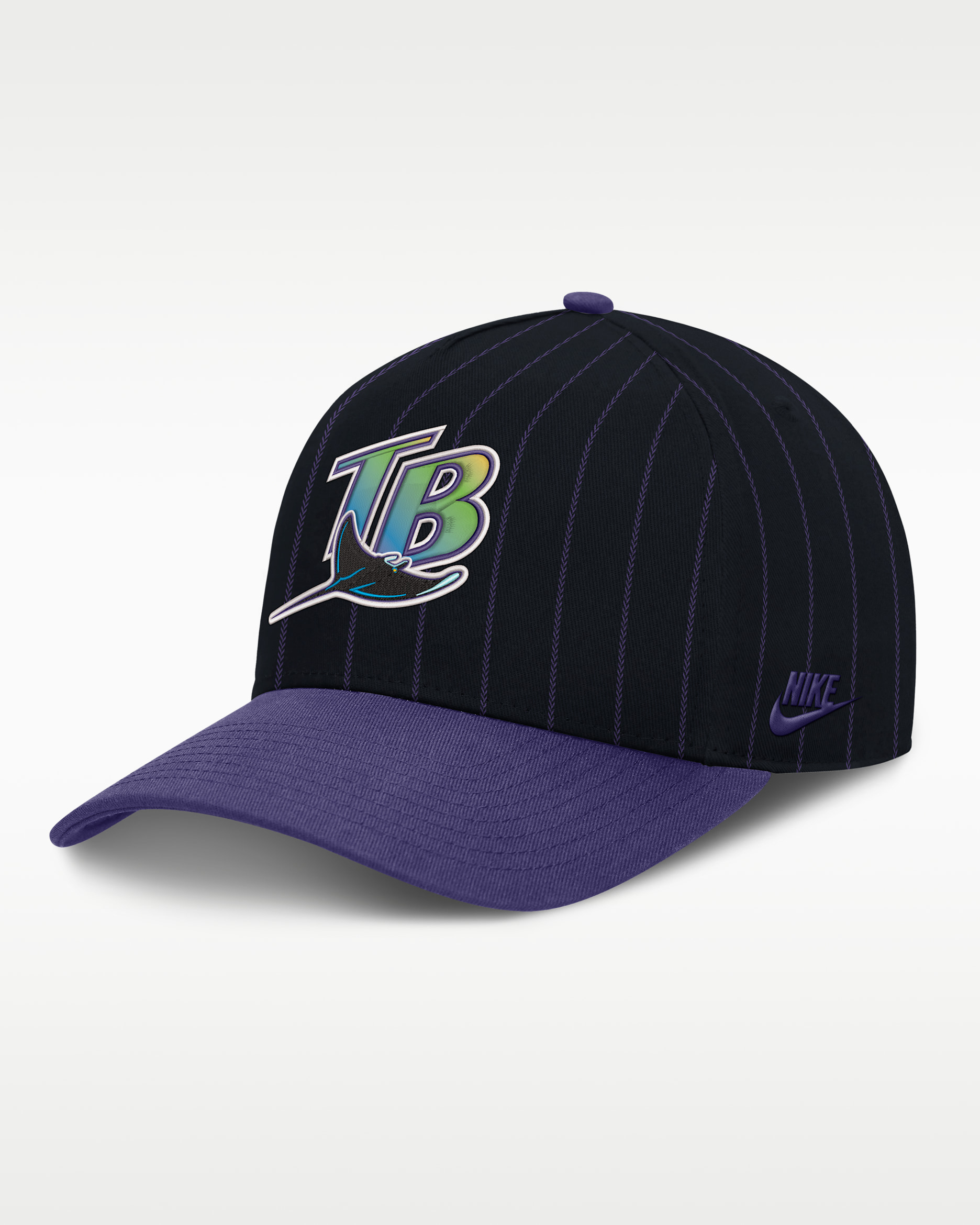 Gorra Nike de la MLB ajustable con estructura A-Frame para hombre Tampa Bay Rays Cooperstown Rise - Negro/Morado