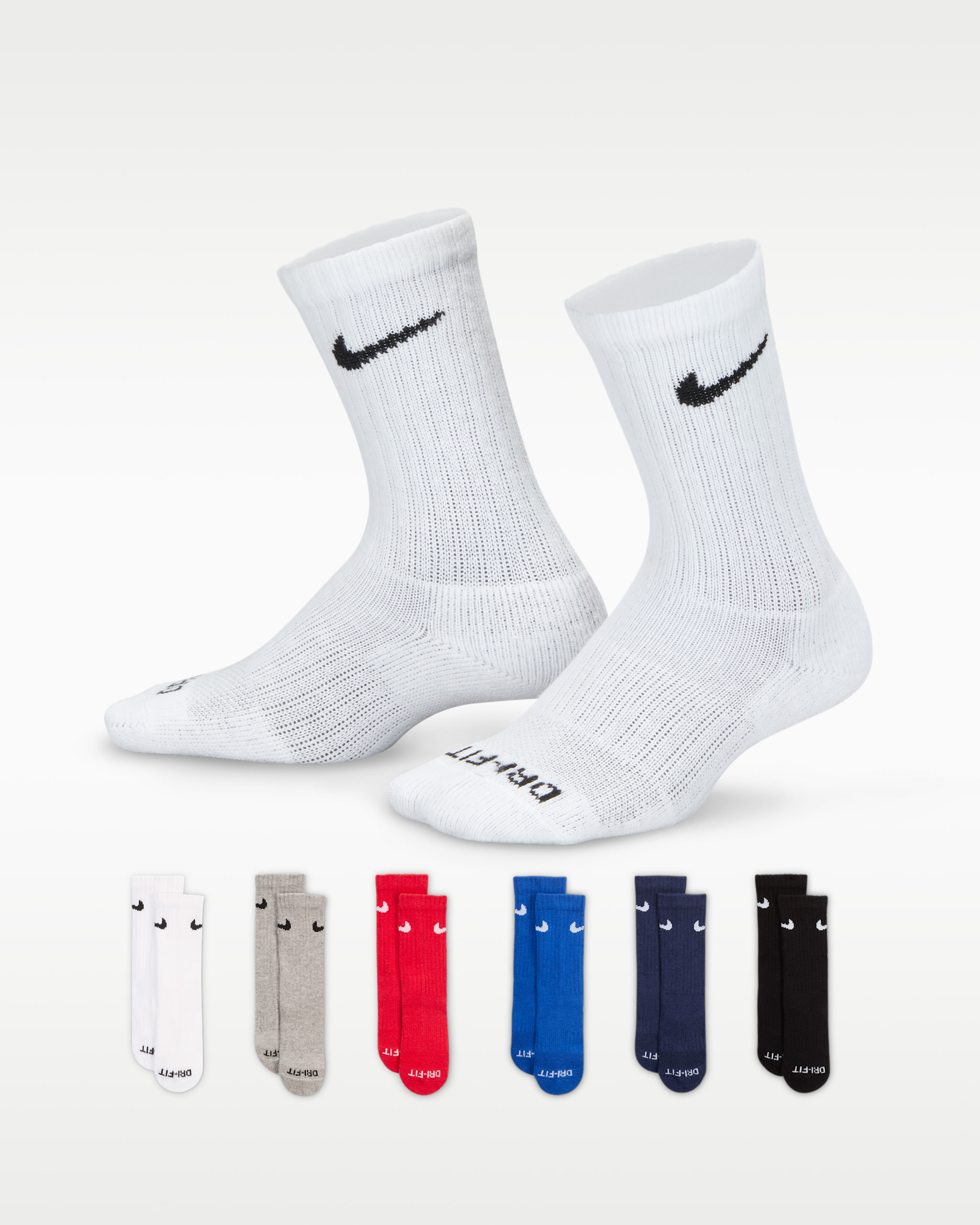 Meias de cano médio Dri-FIT Nike Performance Basics para criança (6 pares) - Preto/Branco