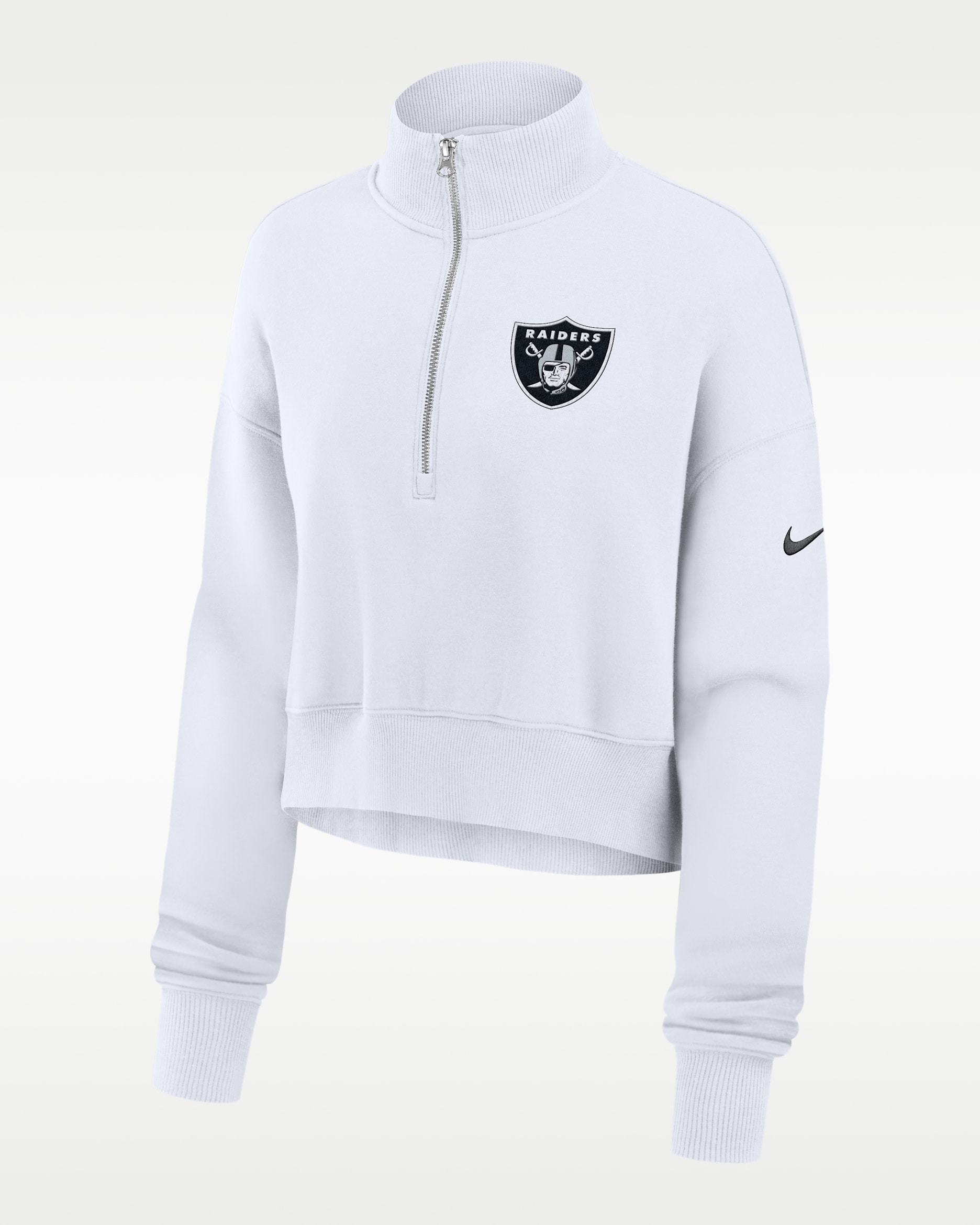 Las Vegas Raiders Primetime Phoenix Women's Nike NFL Oversized Cropped 1/4-Zip Crew - White