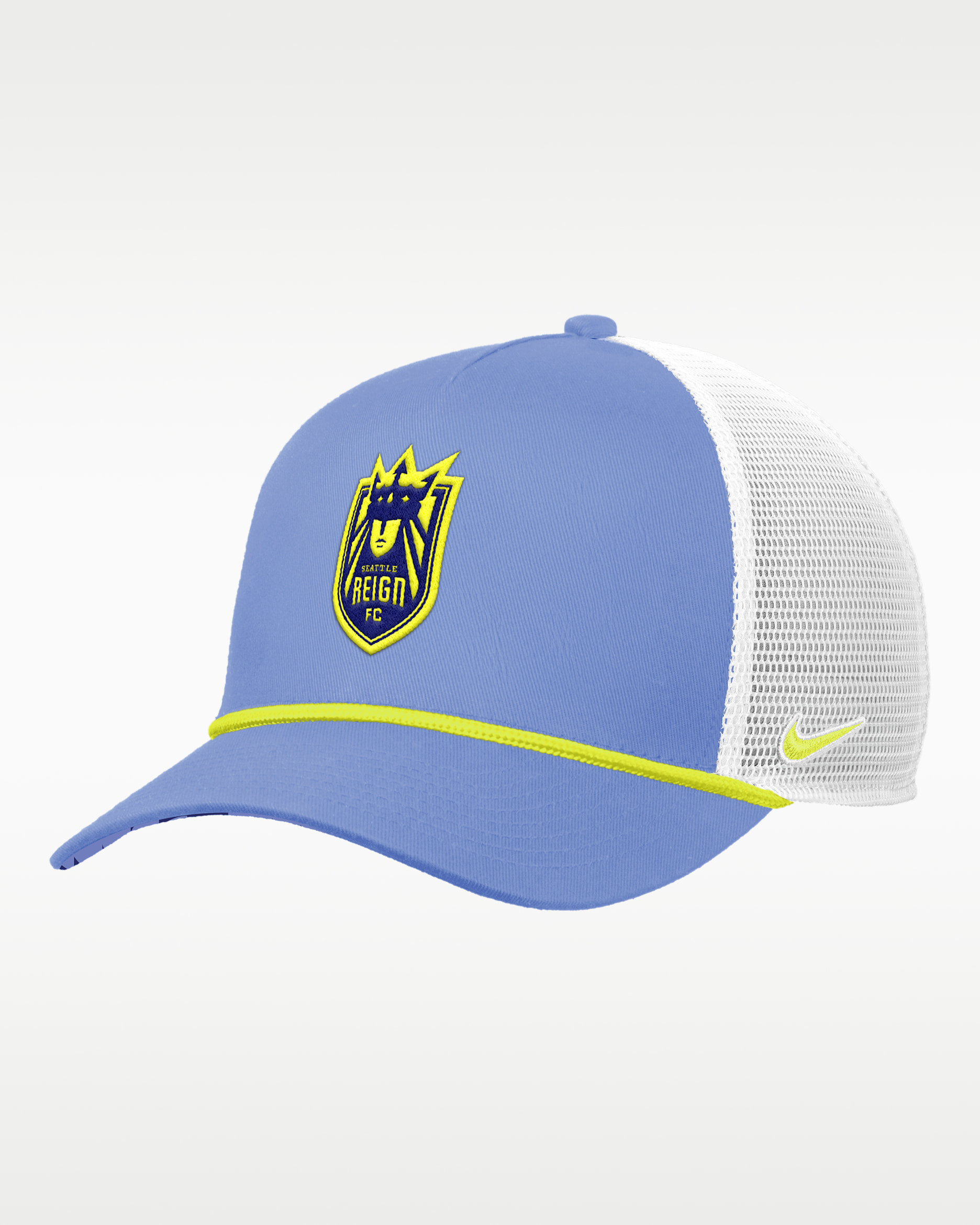 Seattle Reign Rise Nike Rope Trucker Cap - White/Blue/Yellow/Yellow