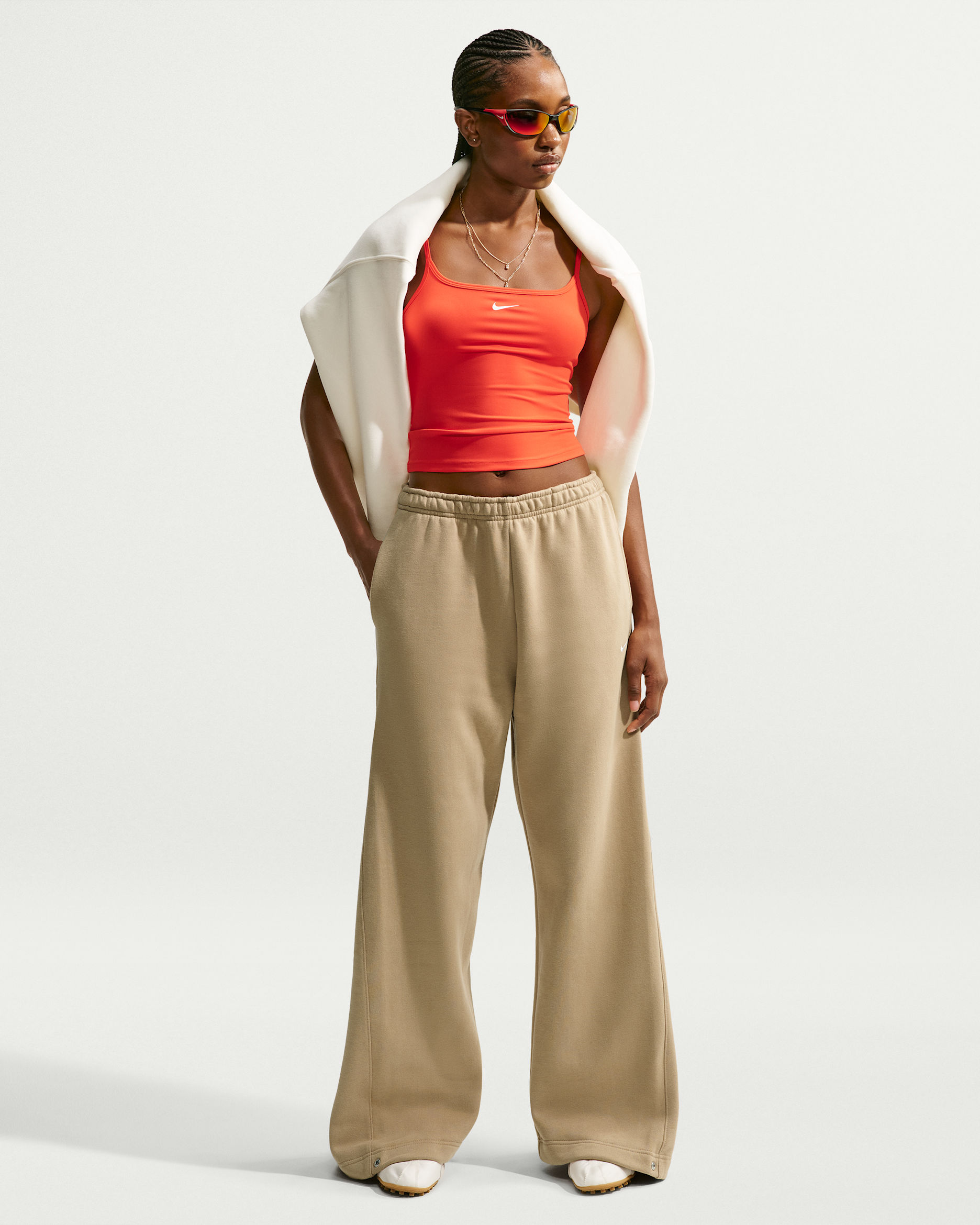 Nike Studio Fleece Medium Weight Women's Loose Pleated Snap Pants - Parachute Beige/Sail