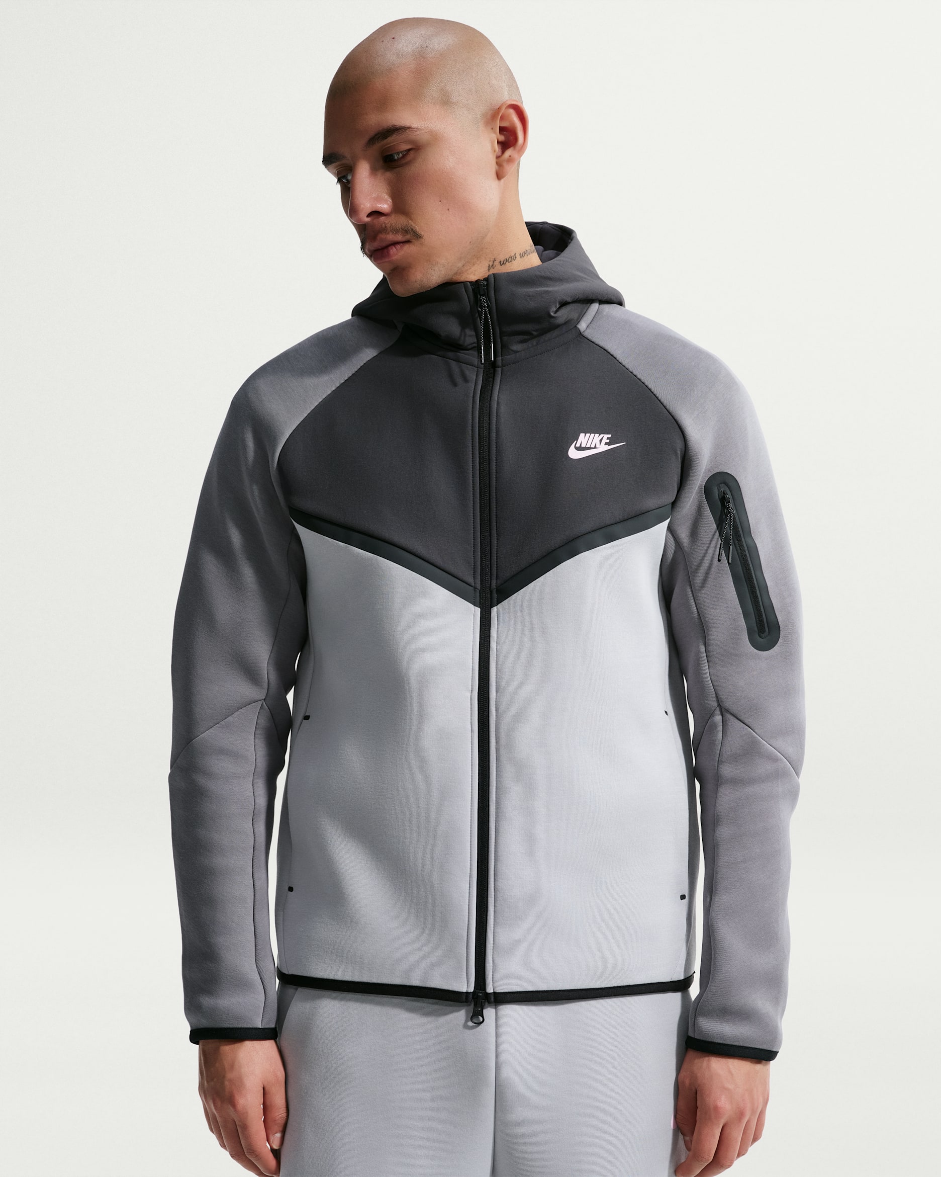 Nike Tech Men's Fleece Windrunner Full-Zip Jacket - Light Smoke Grey/Anthracite/Smoke Grey/Pink Foam