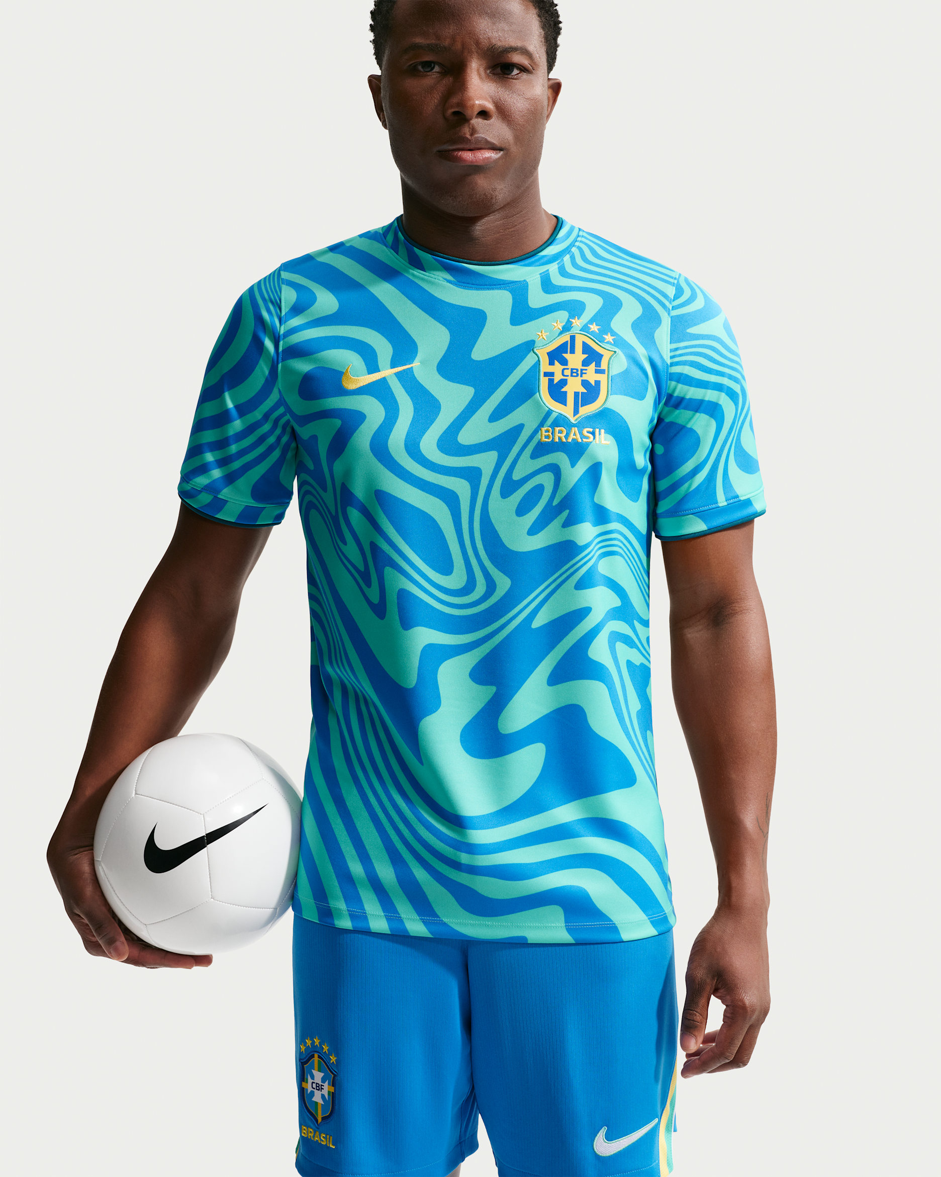 Brazil Academy Pro Men's Nike Dri-FIT Soccer Pre-Match Short-Sleeve Top - Light Menta/Light Photo Blue/Canary