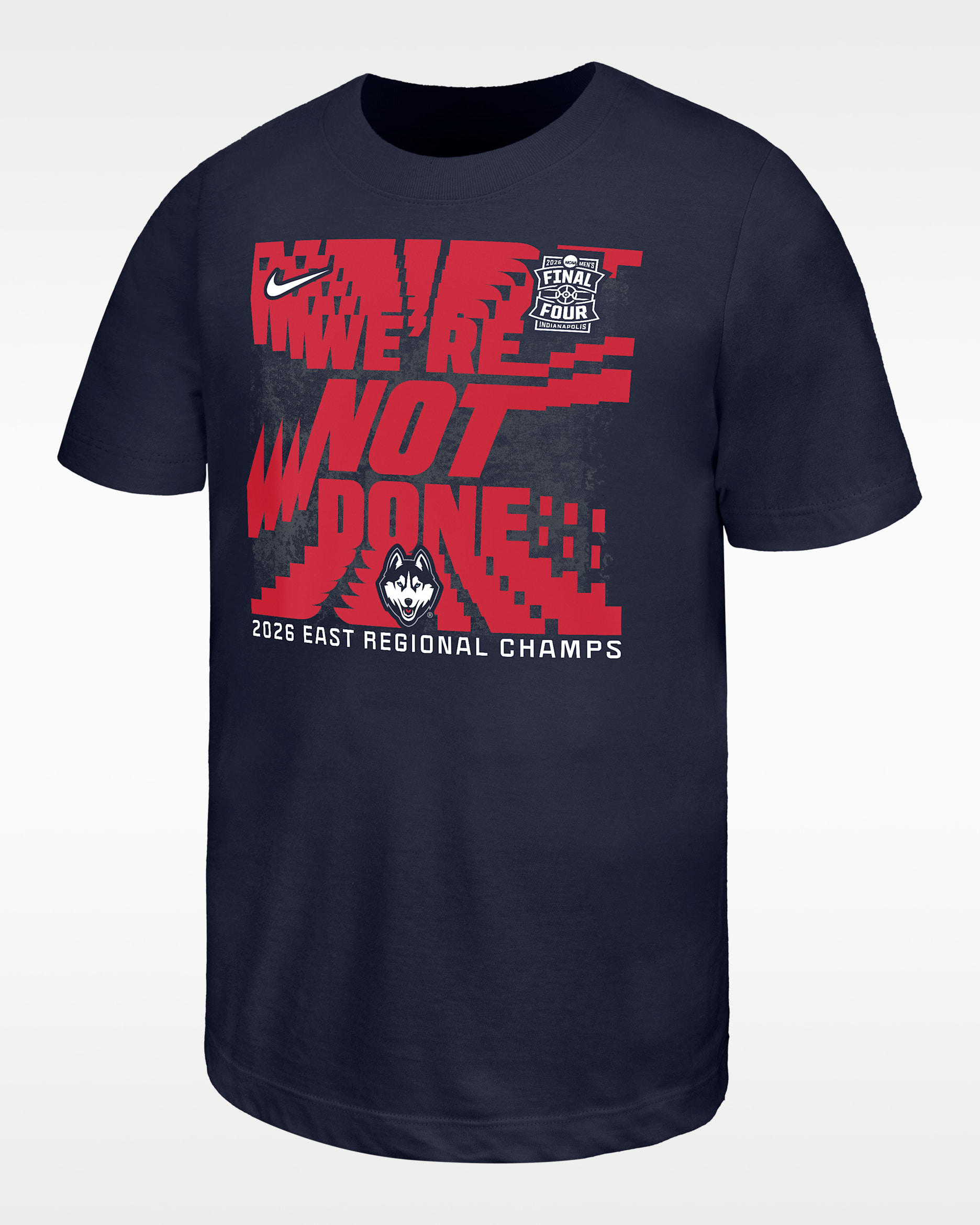 Men's Uconn Huskies 2026 "We're Not Done" Nike Big Kids' College Basketball T-Shirt - Navy/Red/White
