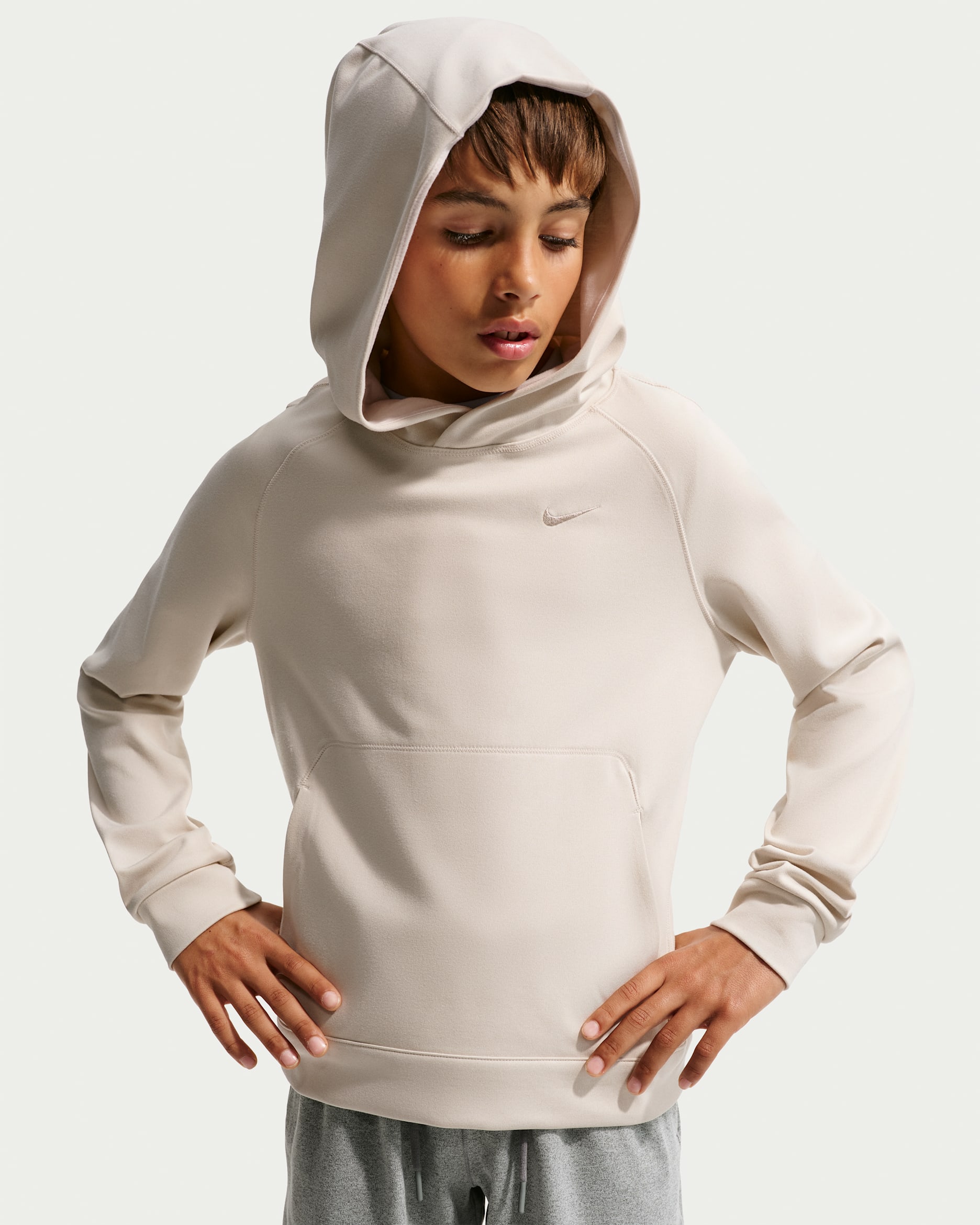 Nike Primary Nanoknit Big Kids' (Boys') Dri-FIT UV Protection Pullover Hoodie - Light Orewood Brown/Sail/Heather/Light Orewood Brown