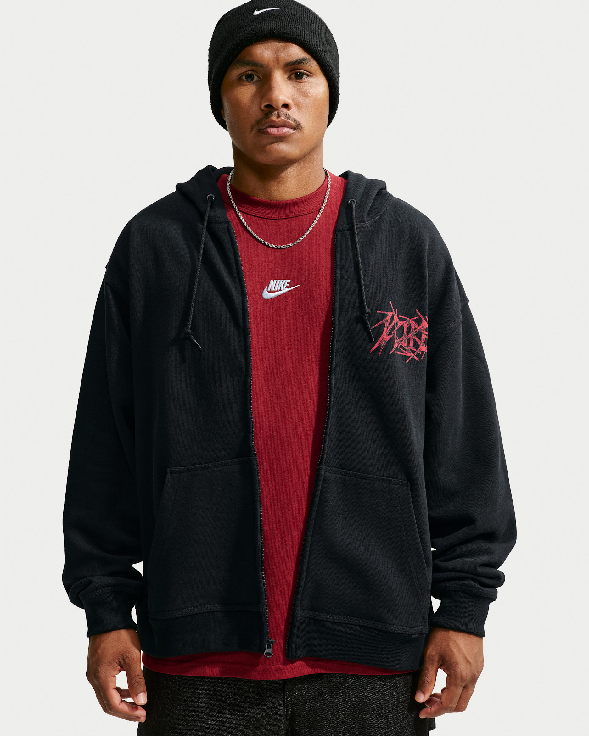 Sudadera con gorro de cierre completo para hombre Nike Sportswear - Negro/Naranja seguridad