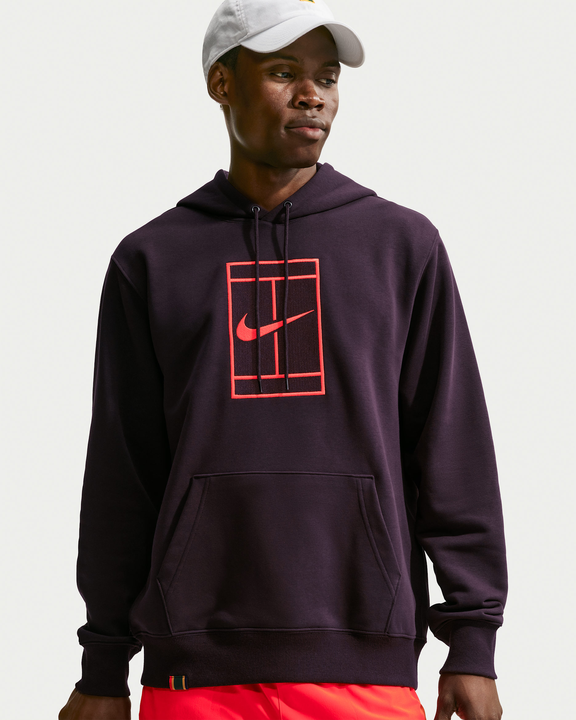 NikeCourt Slam Men's Dri-FIT Fleece Tennis Hoodie - Burgundy Ash/Bright Crimson