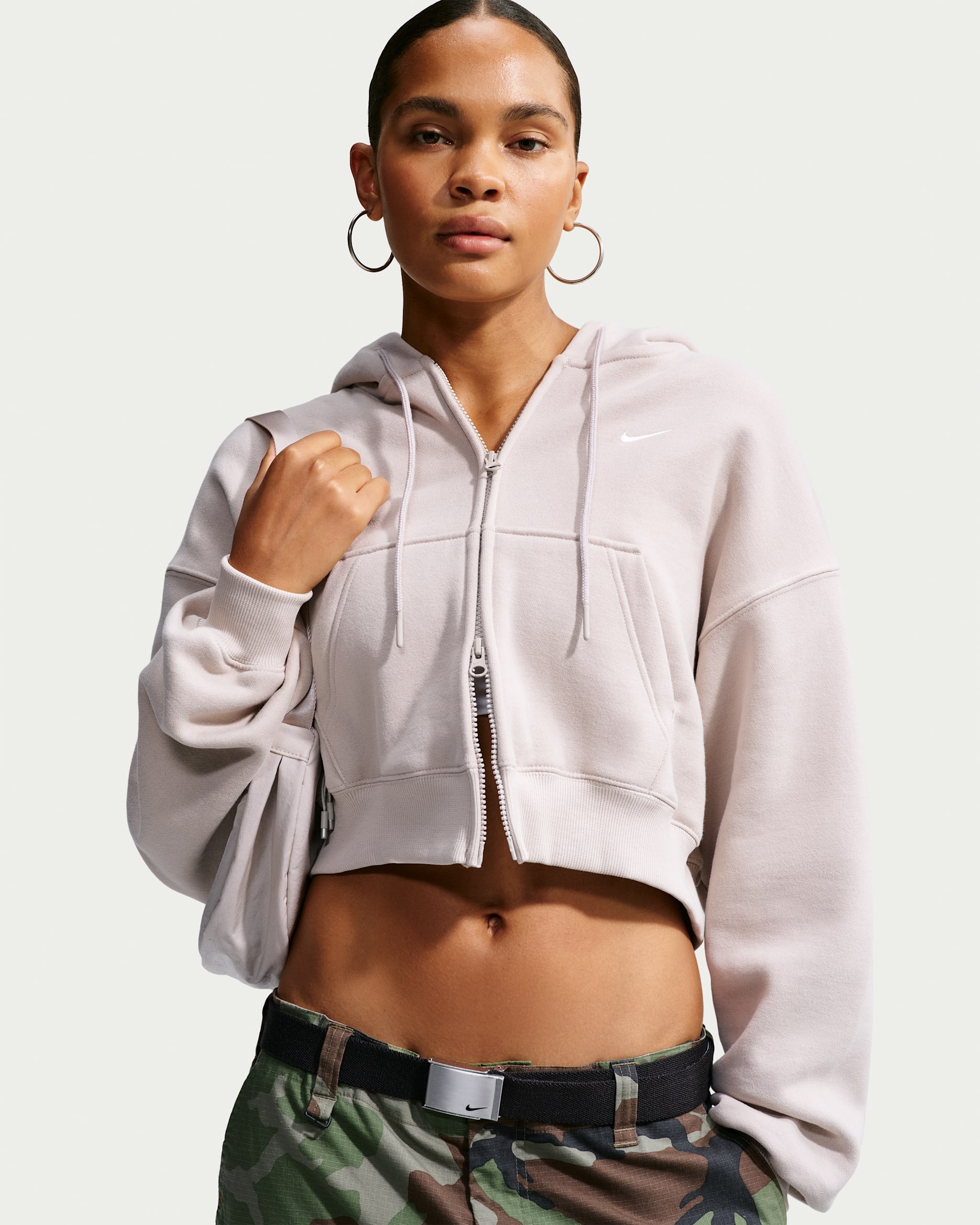 Nike Studio Fleece Medium Weight Women's Oversized Full-Zip Cropped Hoodie - Cream II/Sail