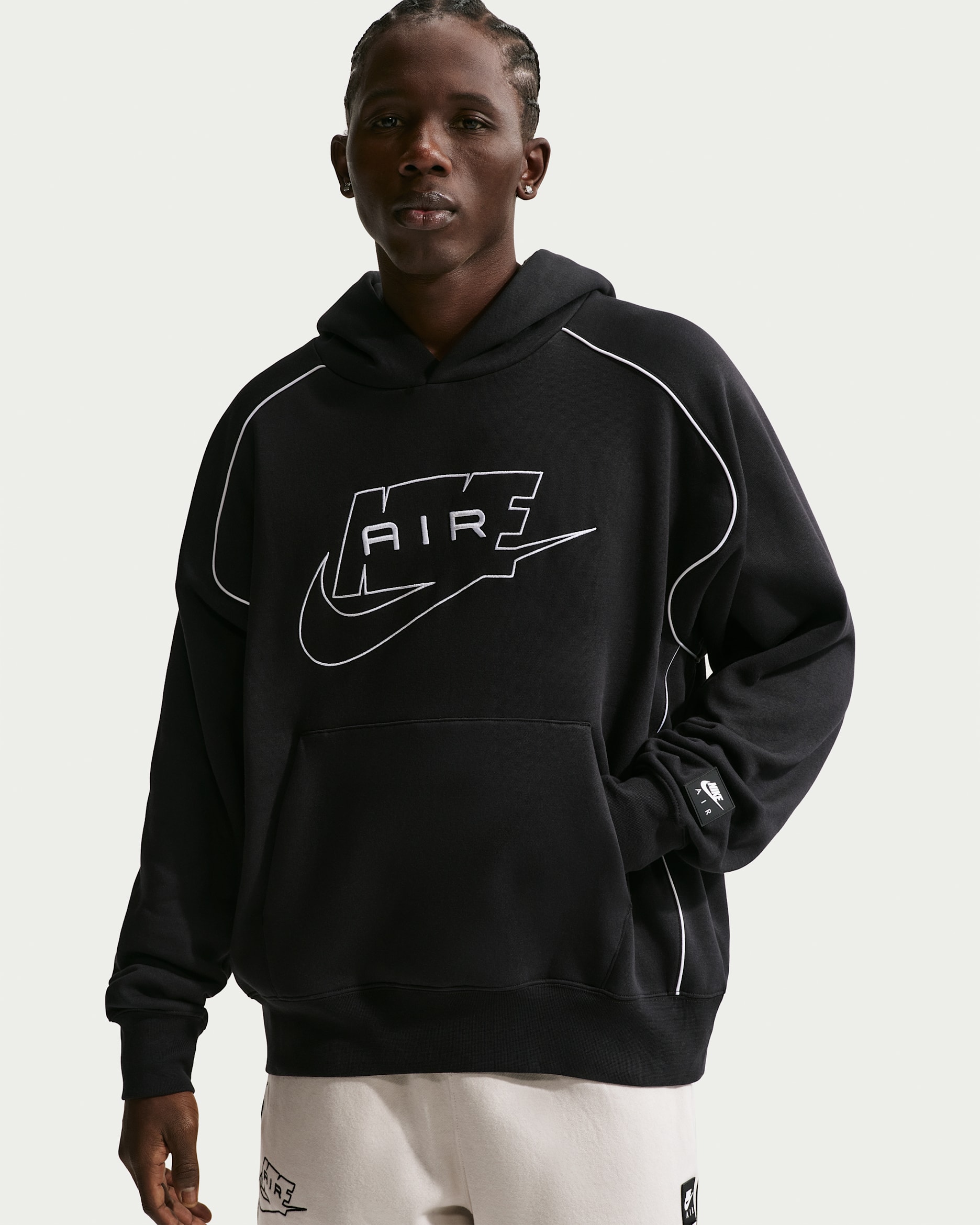Sudadera con gorro sin cierre de tejido Fleece para hombre Nike Air - Negro/Blanco/Blanco
