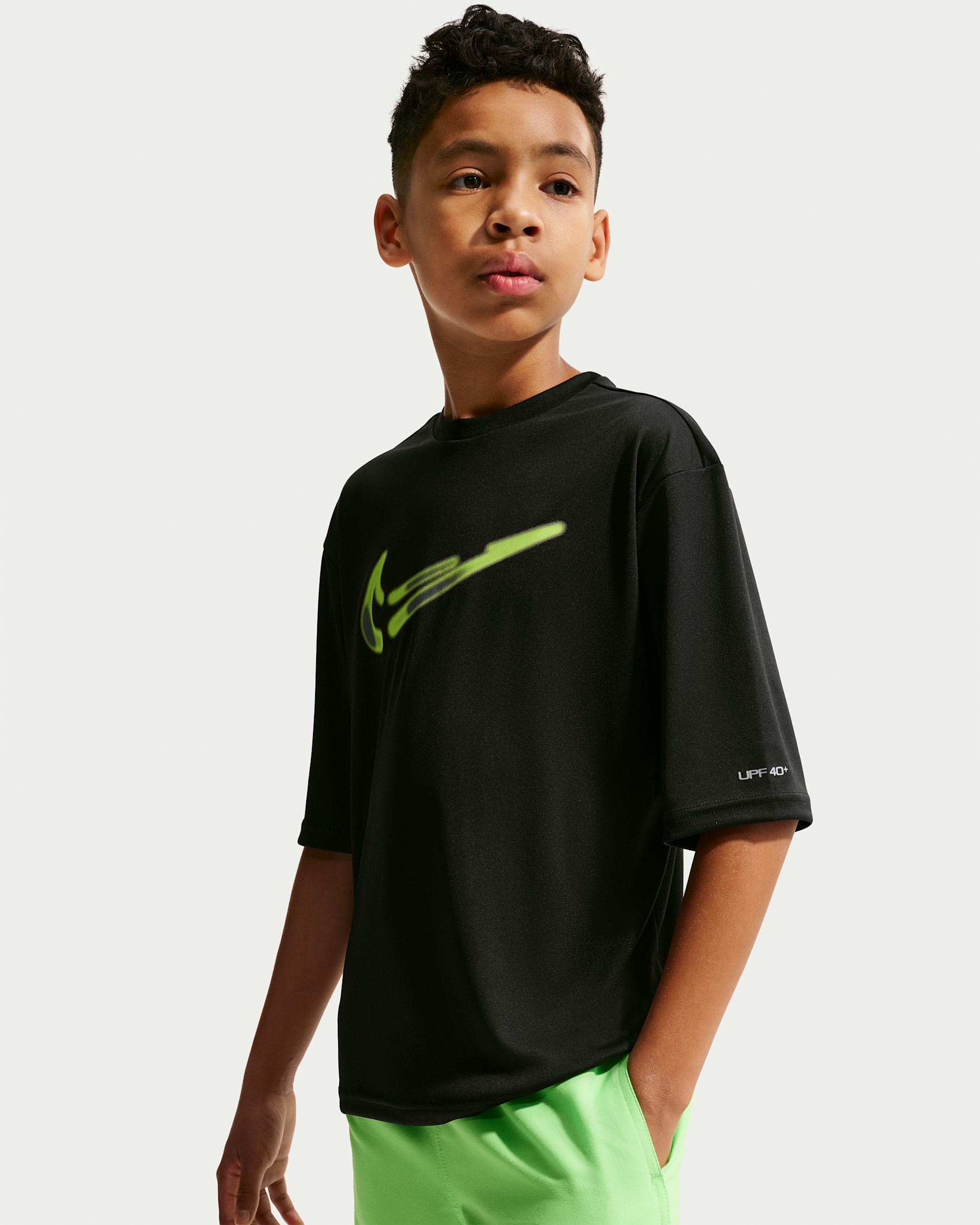 Nike Swim Hydroguard Big Kids' (Boys') Dri-FIT UV Short Sleeve Top - Black