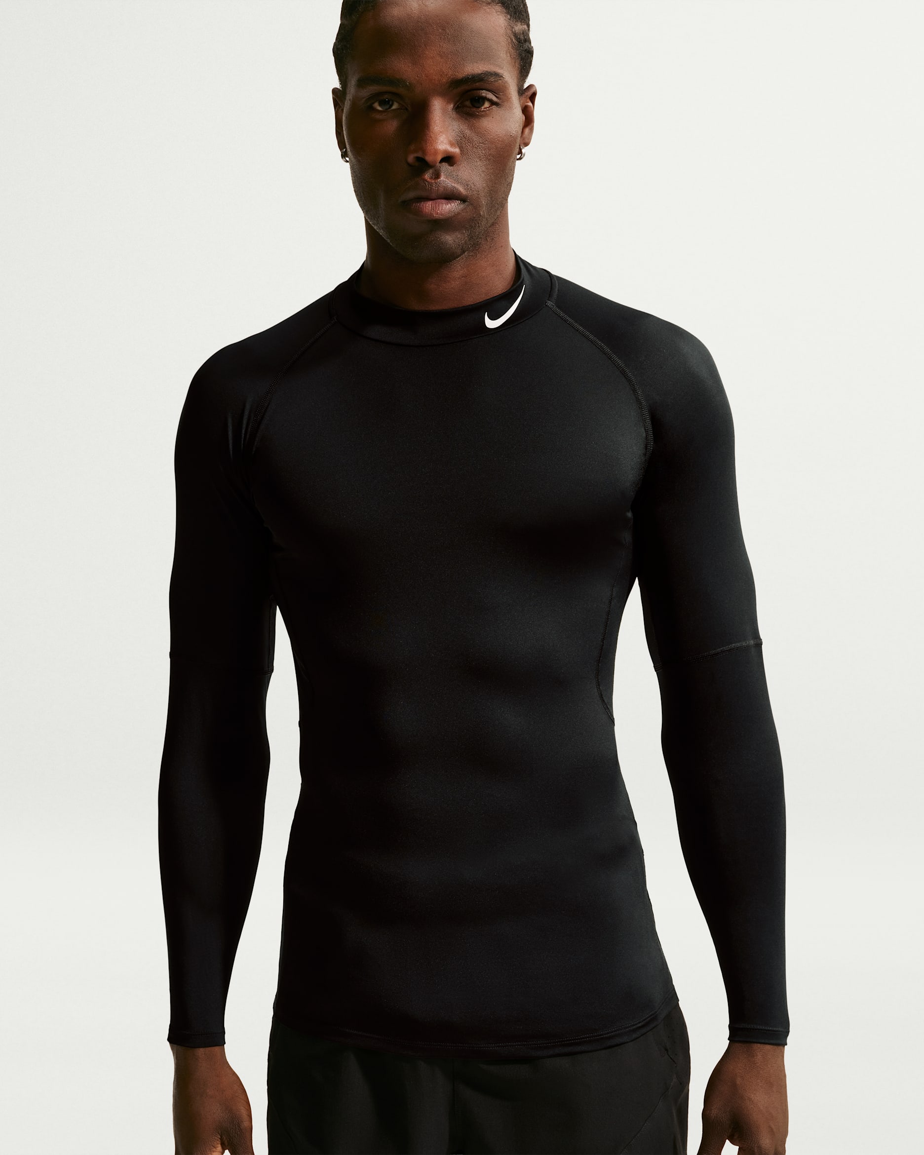 Haut de fitness à manches longues et col montant Dri-FIT Nike Pro pour homme - Noir/Blanc