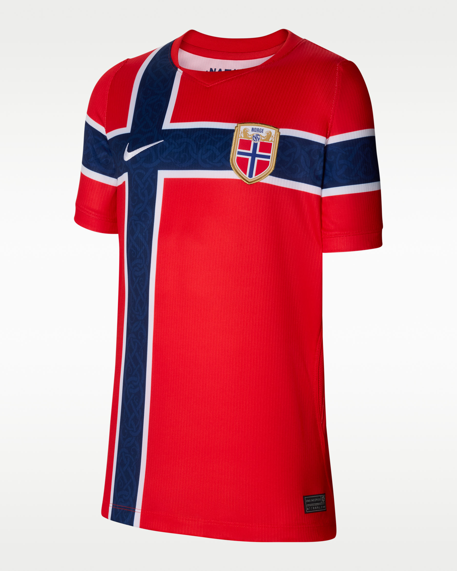 Norway 2026 Stadium Home Nike Dri-FIT-fodboldtrøje til større børn - Chile Red/Chile Red/hvid