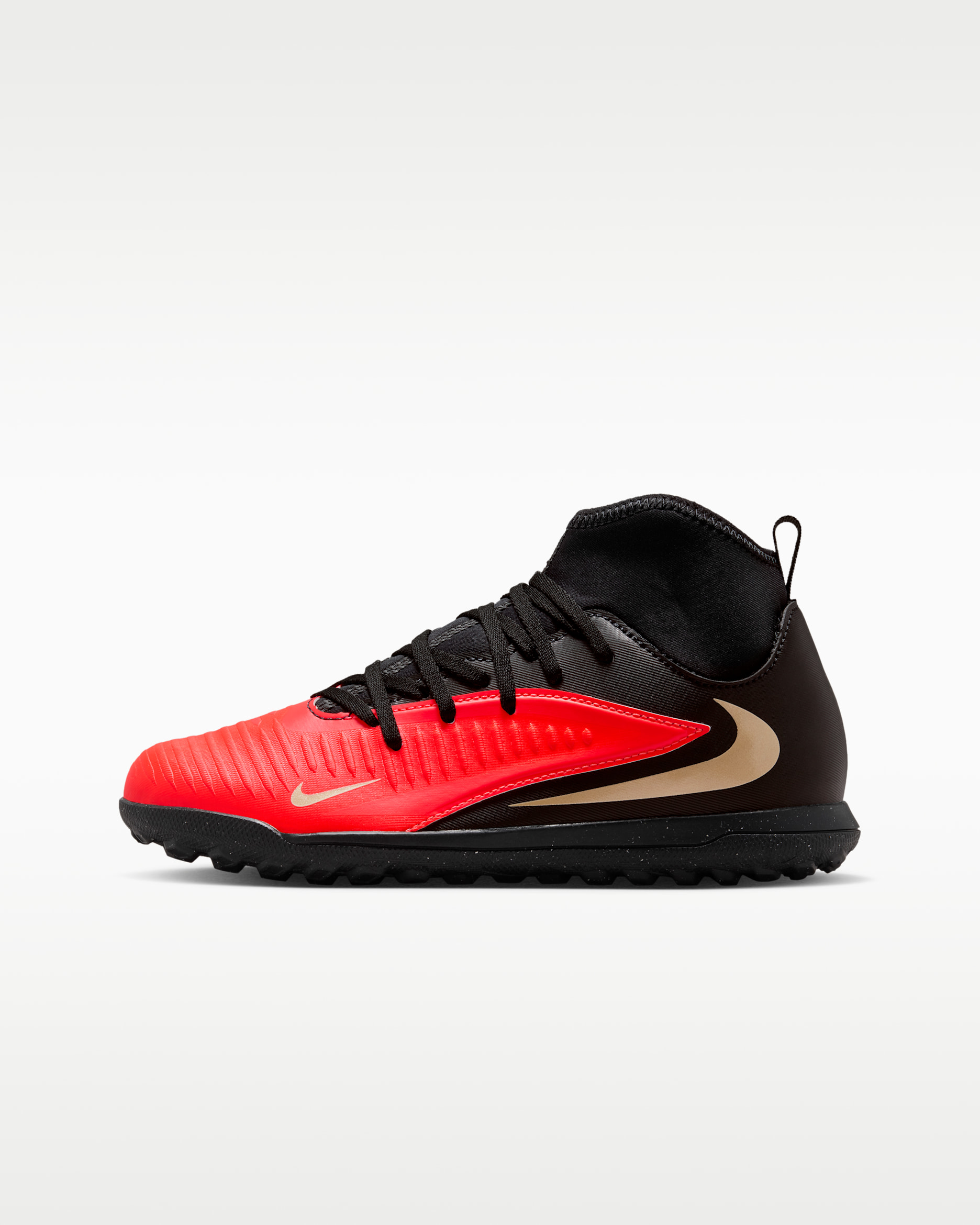 Tacos de fútbol para pasto sintético (turf) para niños grandes Nike Jr. Phantom 6 High Club - Carmesí brillante/Carmesí brillante/Negro