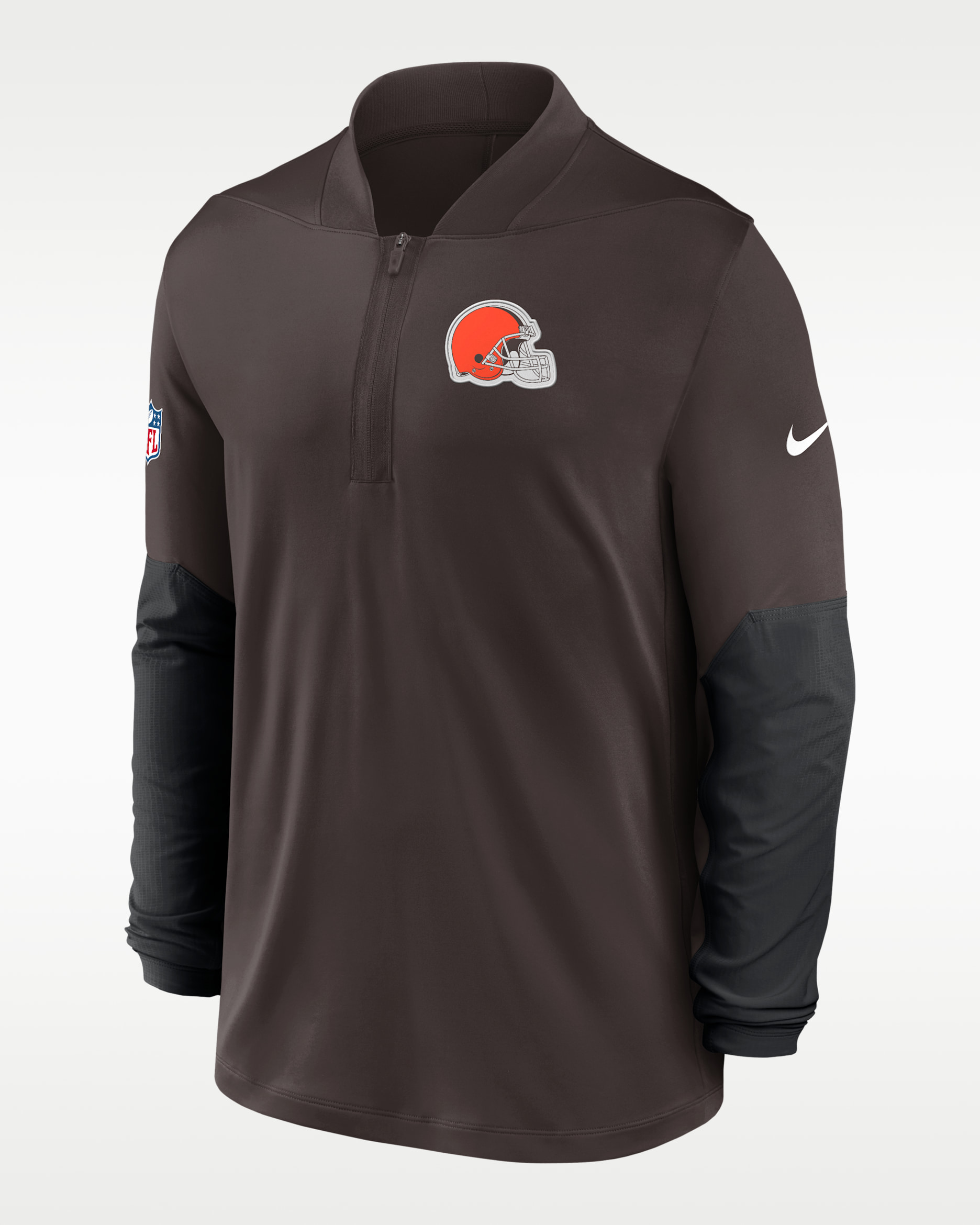 Playera Nike Dri-FIT de la NFL de medio cierre para hombre Cleveland Browns Feel the Pressure - Marrón