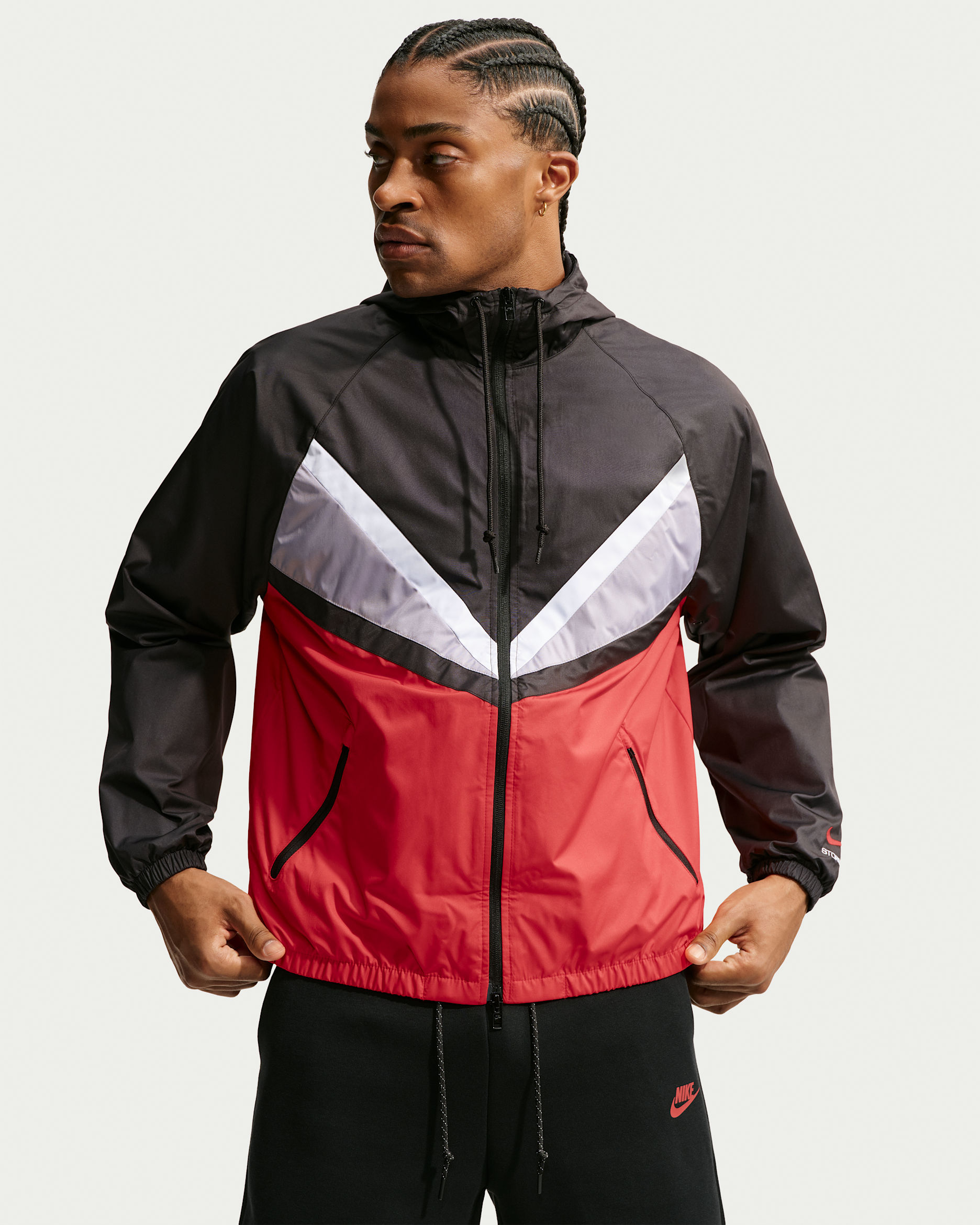Nike Sportswear Windrunner Men's Lined Jacket - Black/University Red/Cement Grey