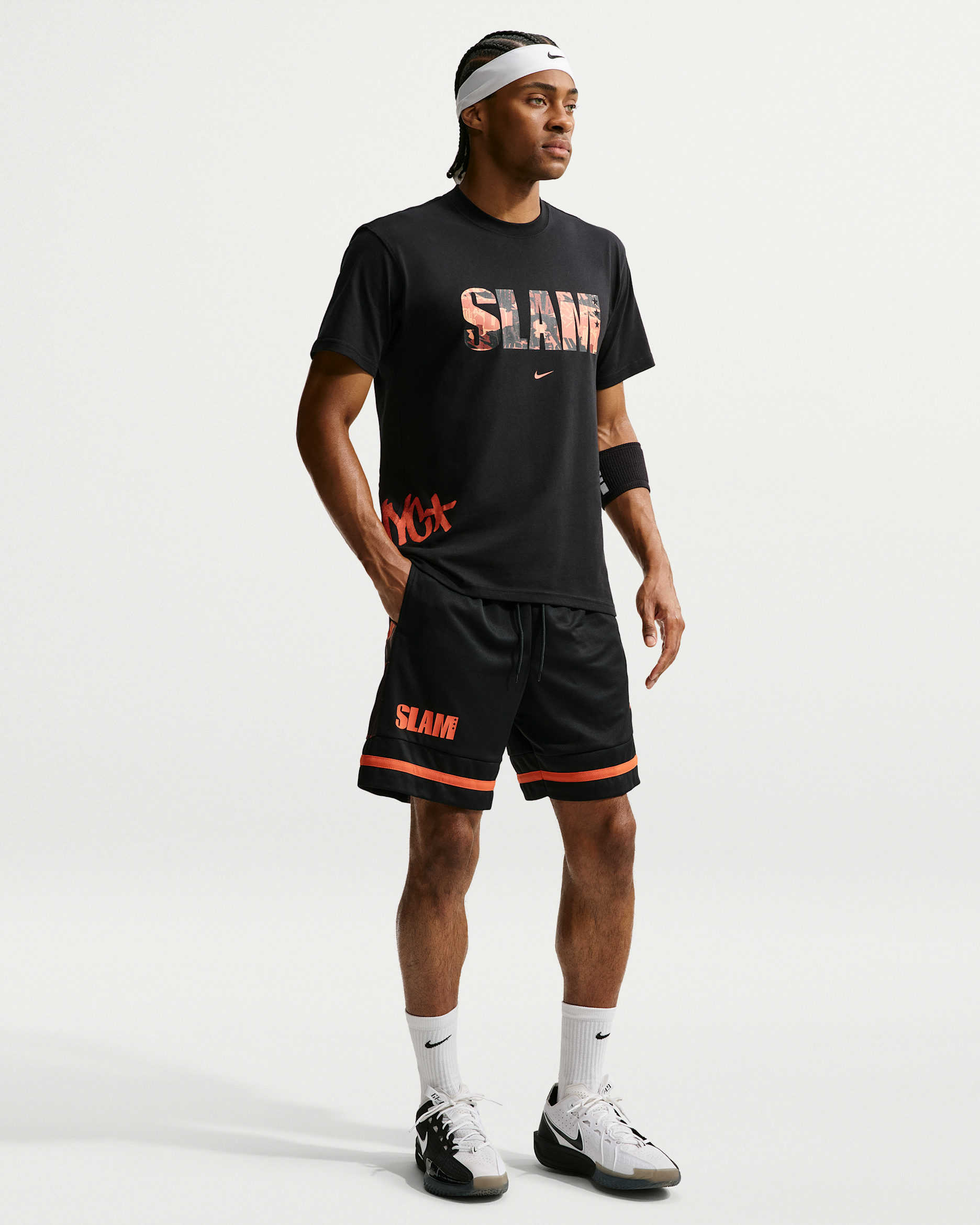 Nike Men's Dri-FIT 8" Basketball Shorts - Black/Safety Orange