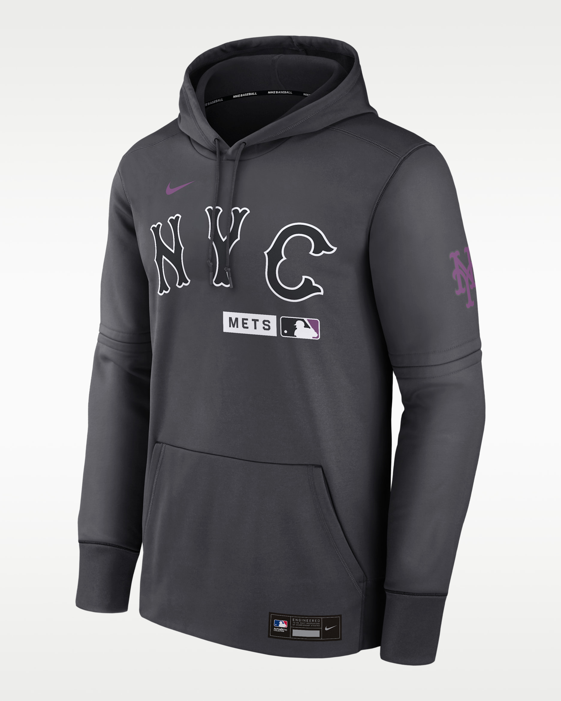 New York Mets Authentic Collection City Connect Men's Nike Therma MLB Pullover Hoodie - Anthracite