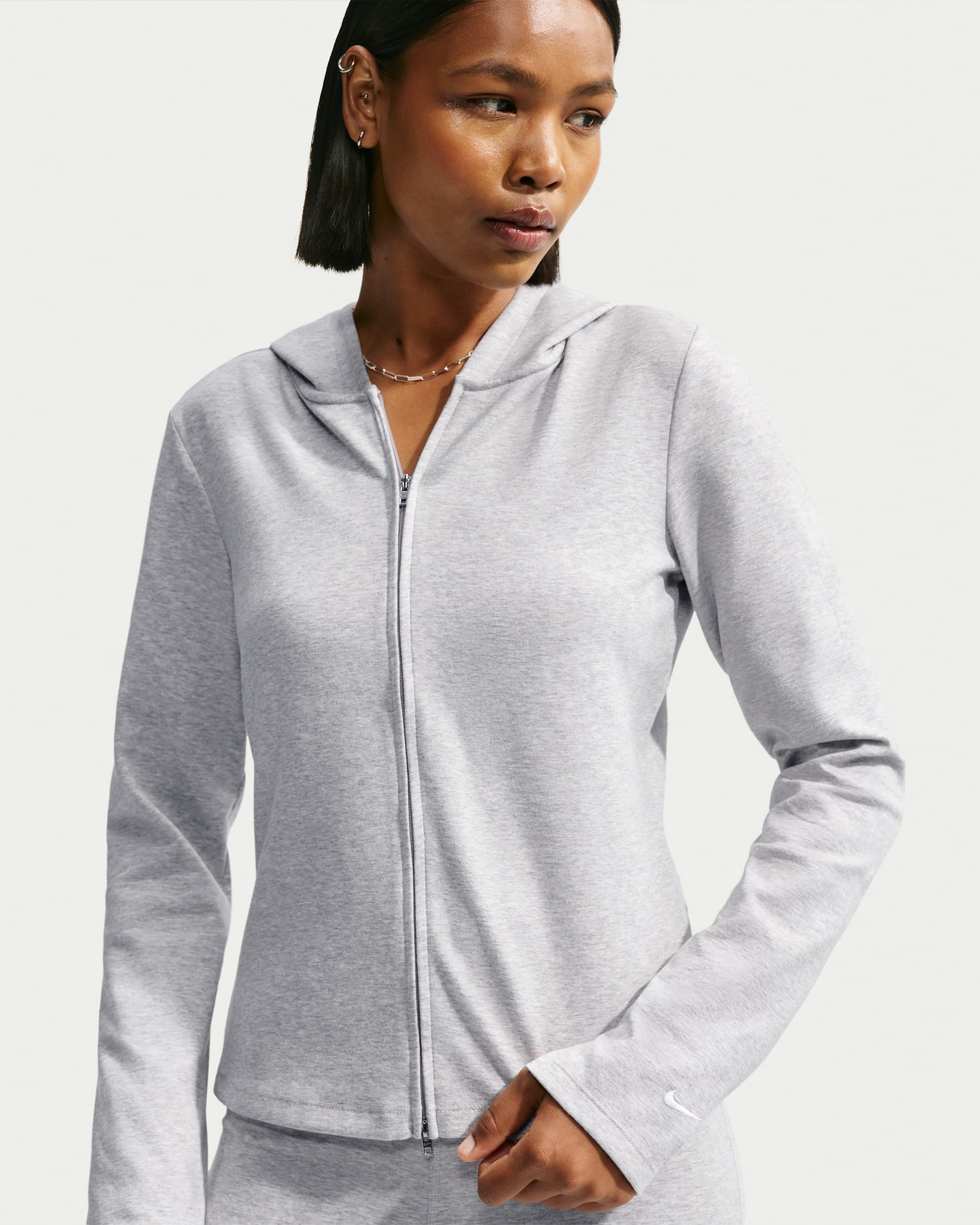 Sudadera de manga larga slim de cierre completo para mujer Nike Sportswear Chill Knit - Gris lobo/Jaspeado/Gris humo claro/Blanco