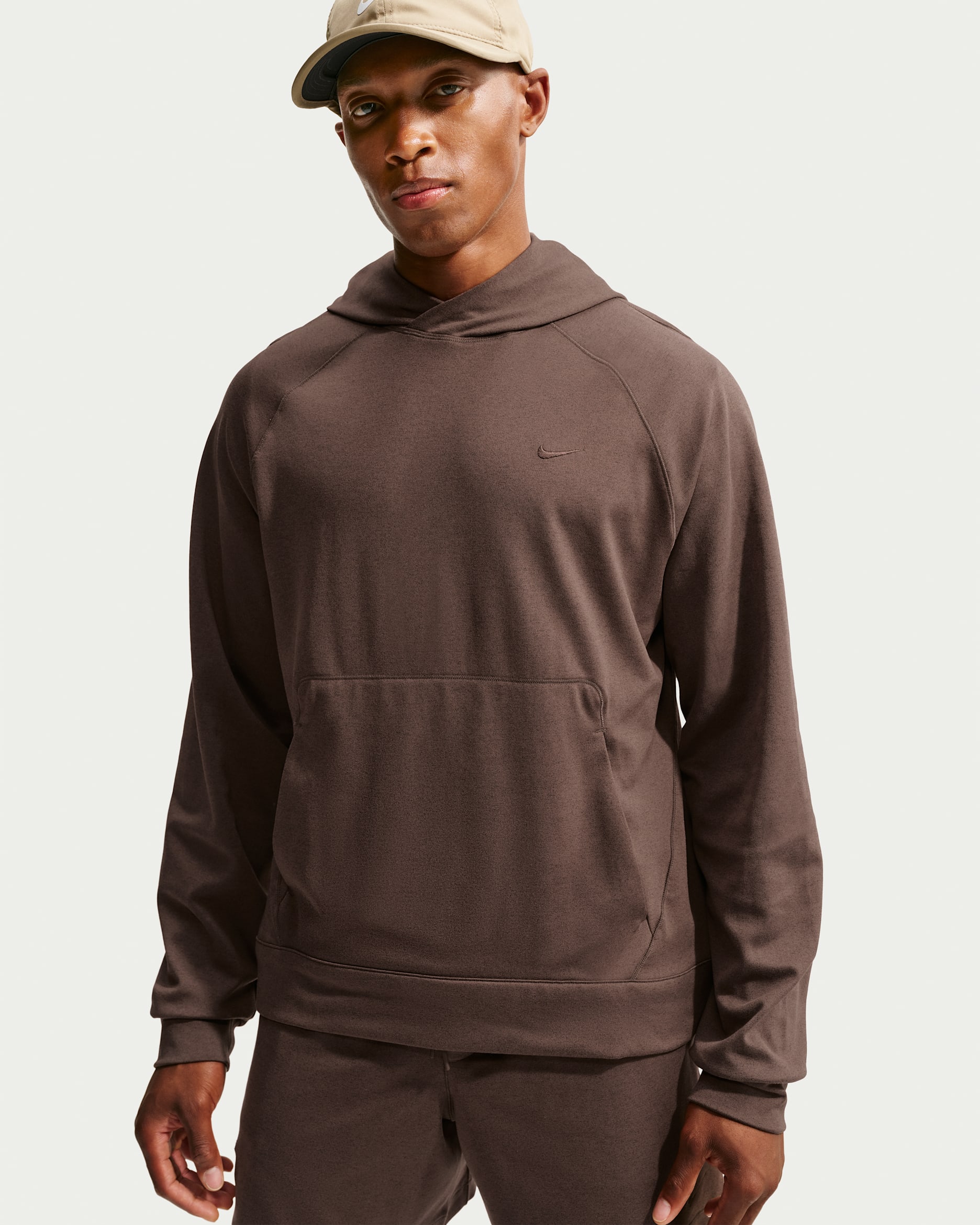 Pánská funkční mikina Nike Primary NanoKnit Dri-FIT s kapucí a UV ochranou - Baroque Brown/Tar/Heather/Baroque Brown