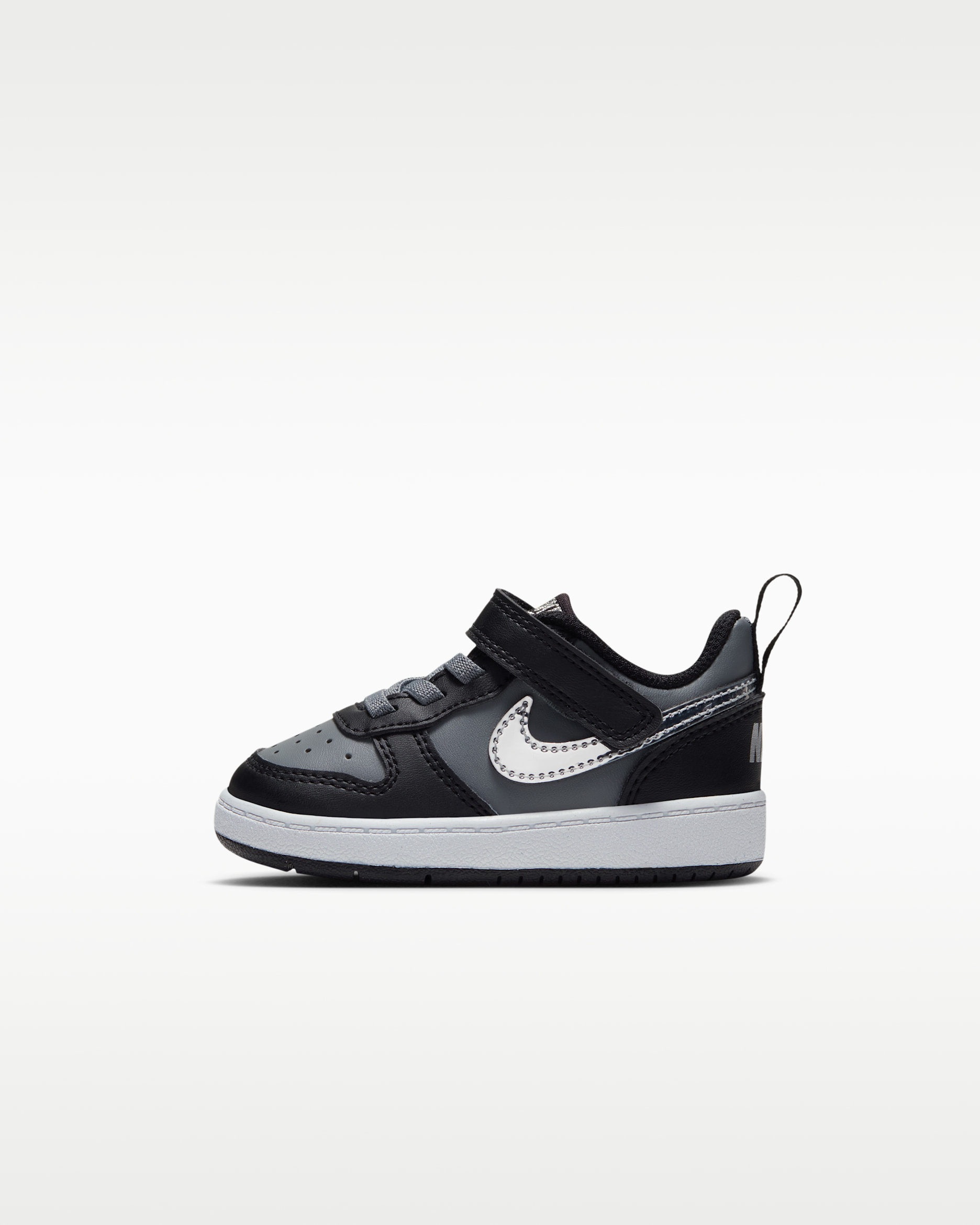 Sapatilhas Nike Court Borough Low para bebé - Preto/Cinzento Smoke/Prateado metalizado