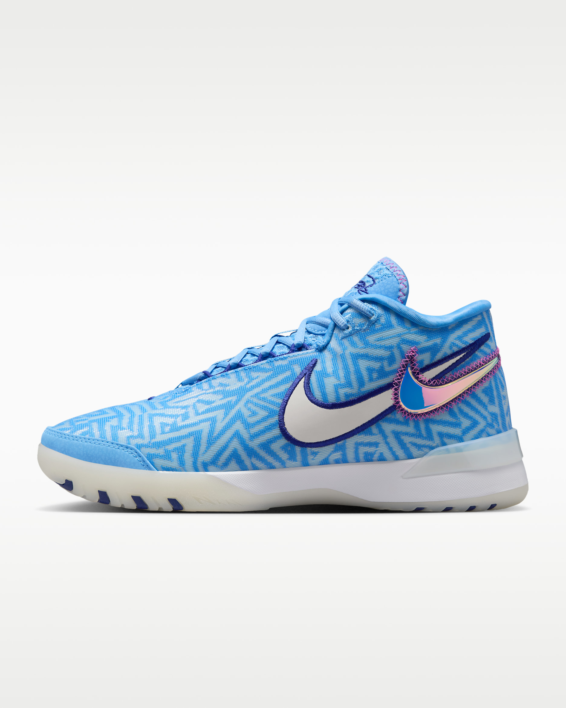 Tenis de básquetbol LeBron NXXT Genisus - Azul universitario/Azul royal intenso/Rosa pasión/Blanco