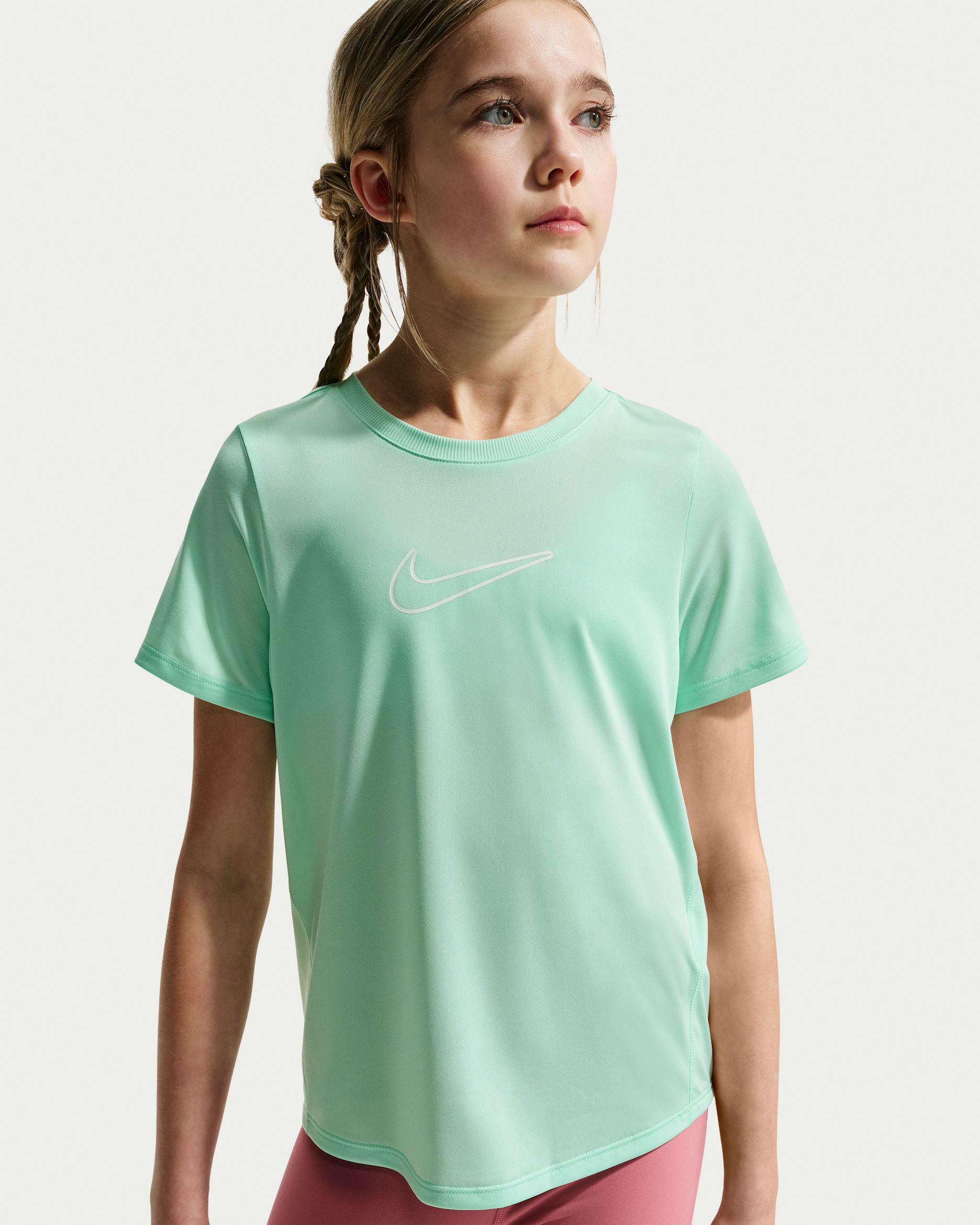 Nike One Fitted Older Kids' (Girls') Dri-FIT Short-Sleeve Top - Arctic Green/White