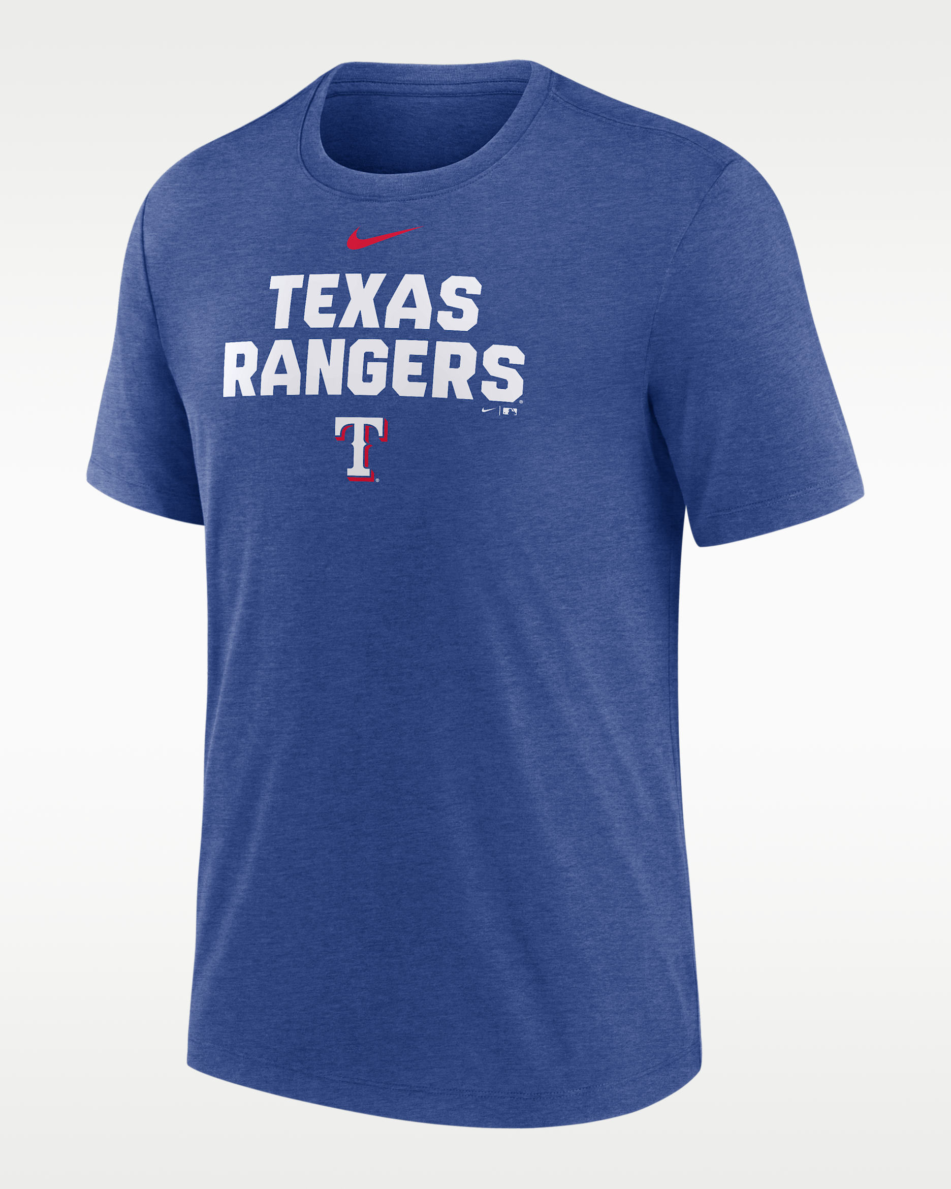 Playera Nike de la MLB para hombre Texas Rangers Stacked - Azul jaspeado