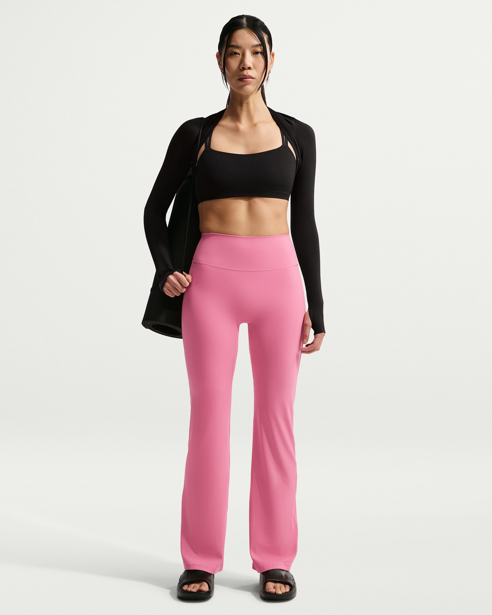 Nike Zenvy Women's High-Waisted Flared Leggings with No Front Seam - Peony/White