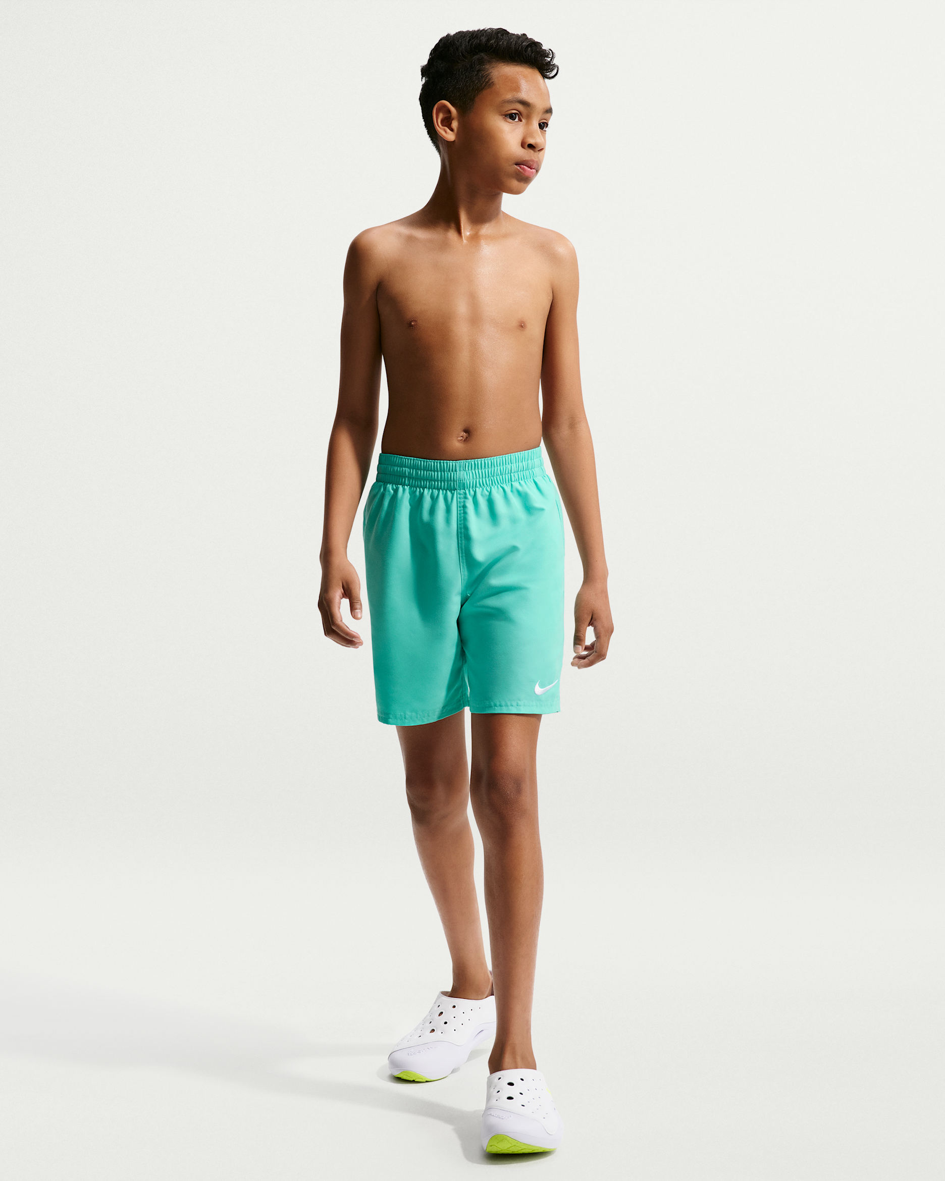 Shorts de playa o alberca con forro de ropa interior de 15 cm para niño talla grande Nike Swim Breaker Essential - Turquesa desteñido/Blanco