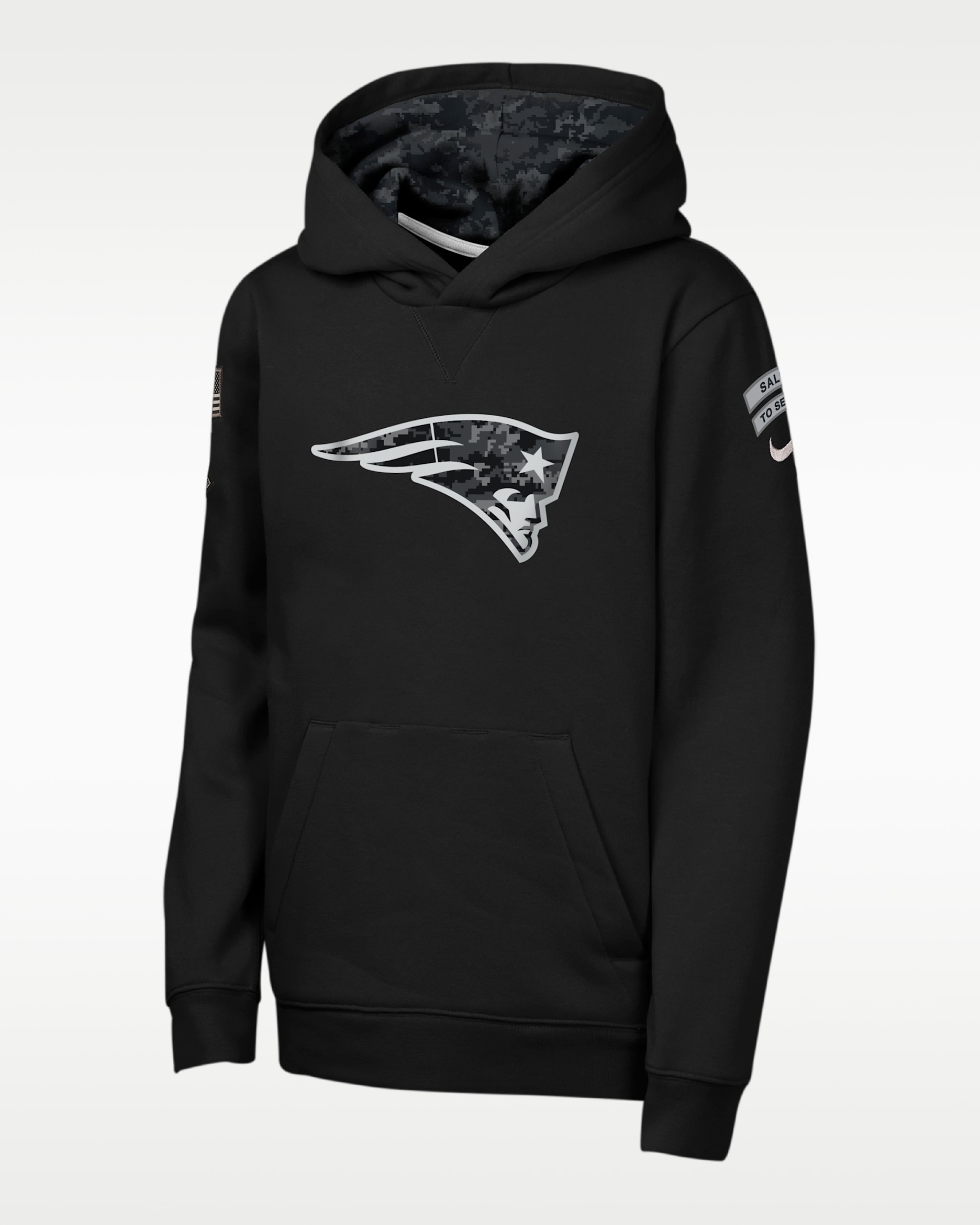 Sudadera con gorro sin cierre Nike de la NFL para niños talla grande New England Patriots Salute to Service Sideline Club - Negro
