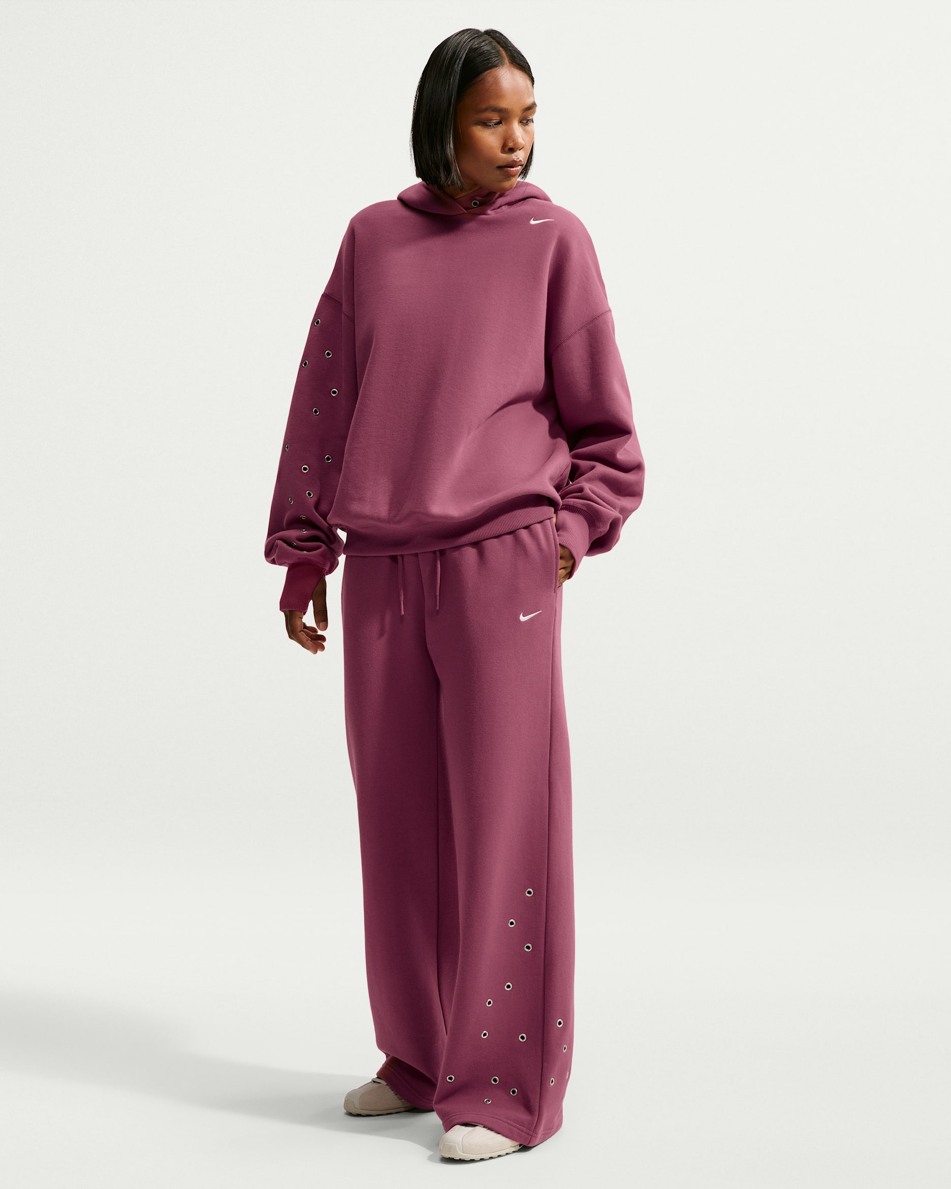Pantalon ample taille mi-haute Nike Studio Fleece Medium Weight pour femme - Pink Smoke/Sail