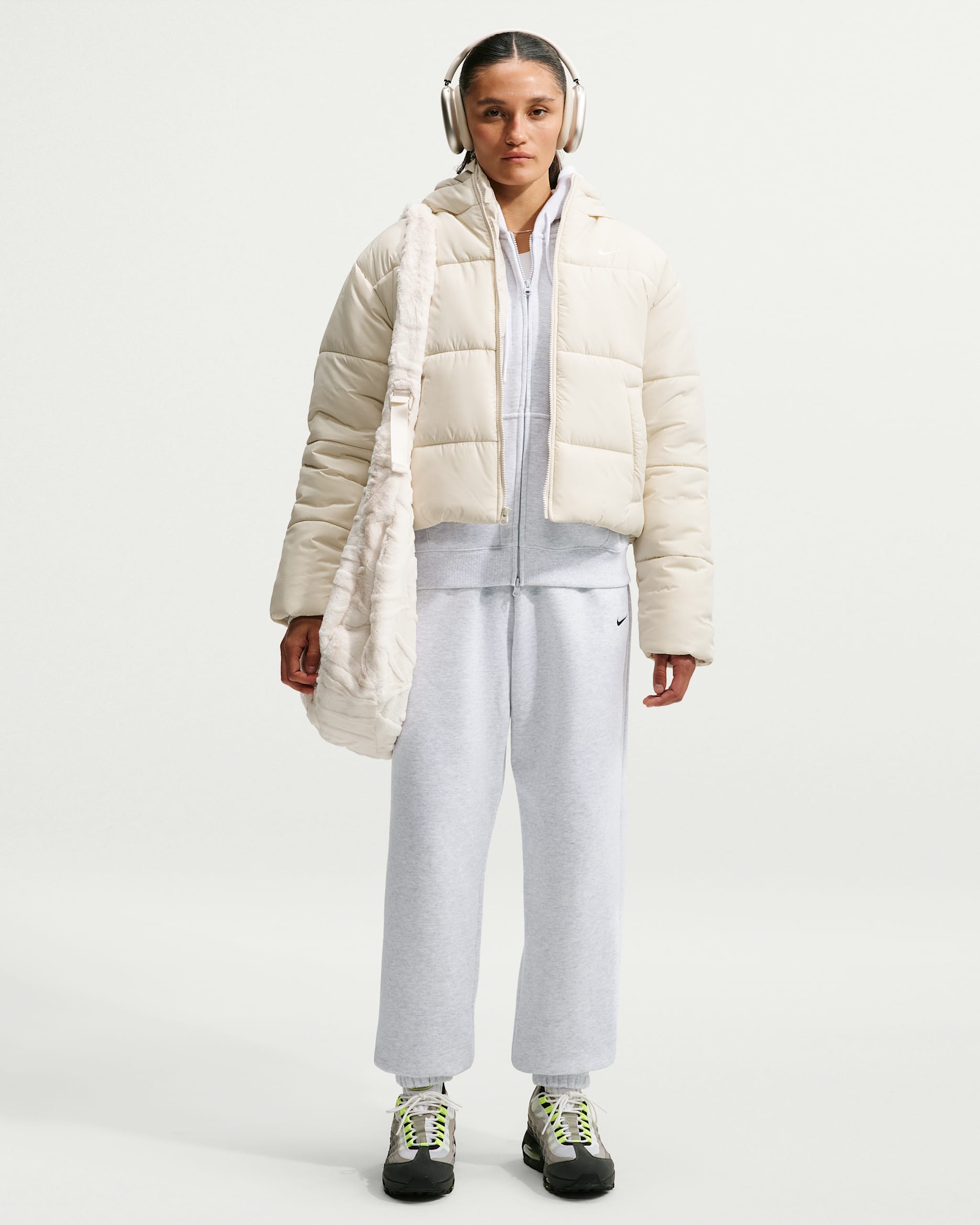 Nike Studio Fleece Medium Weight Women's High-Rise Oversized Cuffed Pants - Birch Heather/Black
