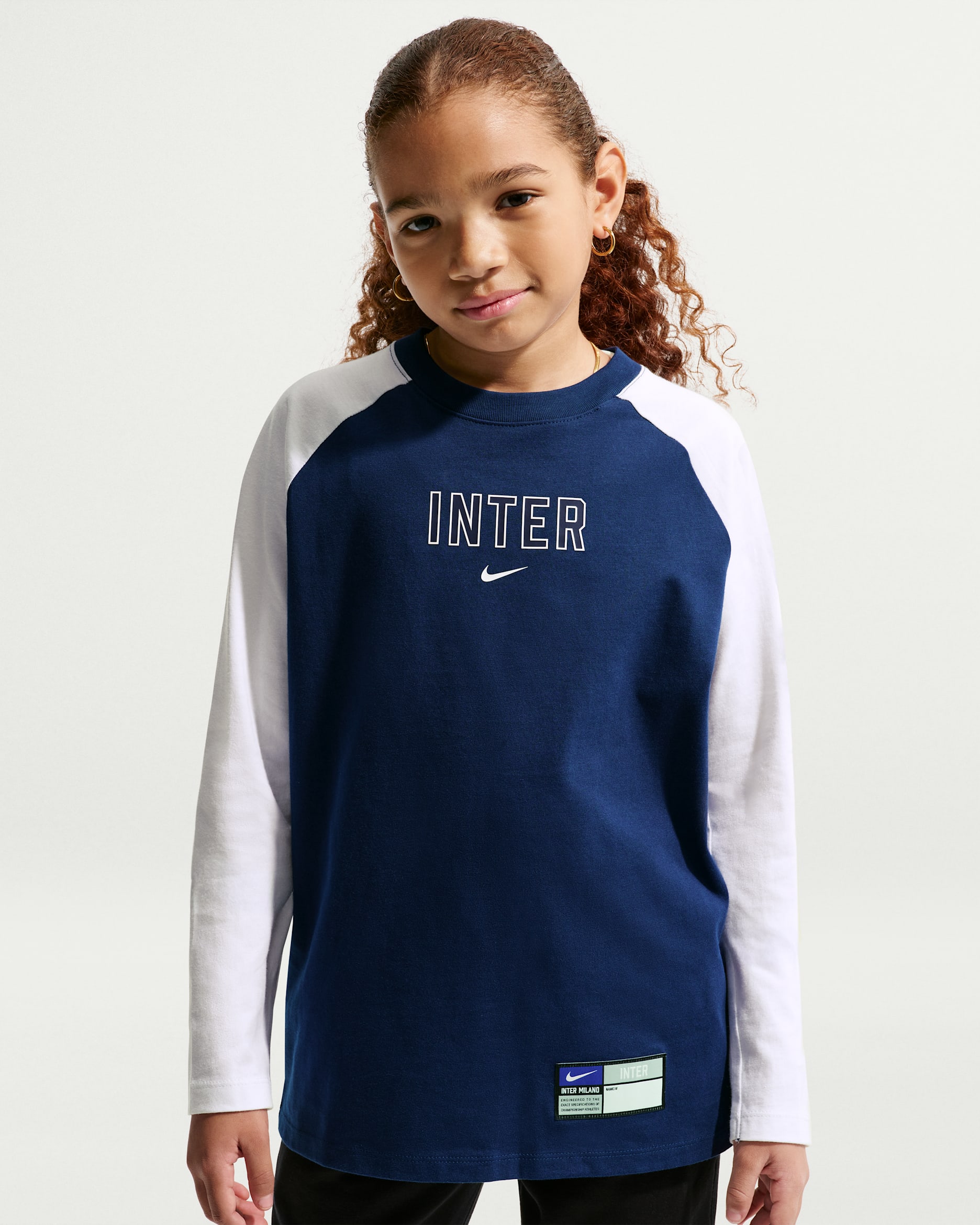 Langermet Inter Milan Nike-fotball-T-skjorte til store barn - Blue Void